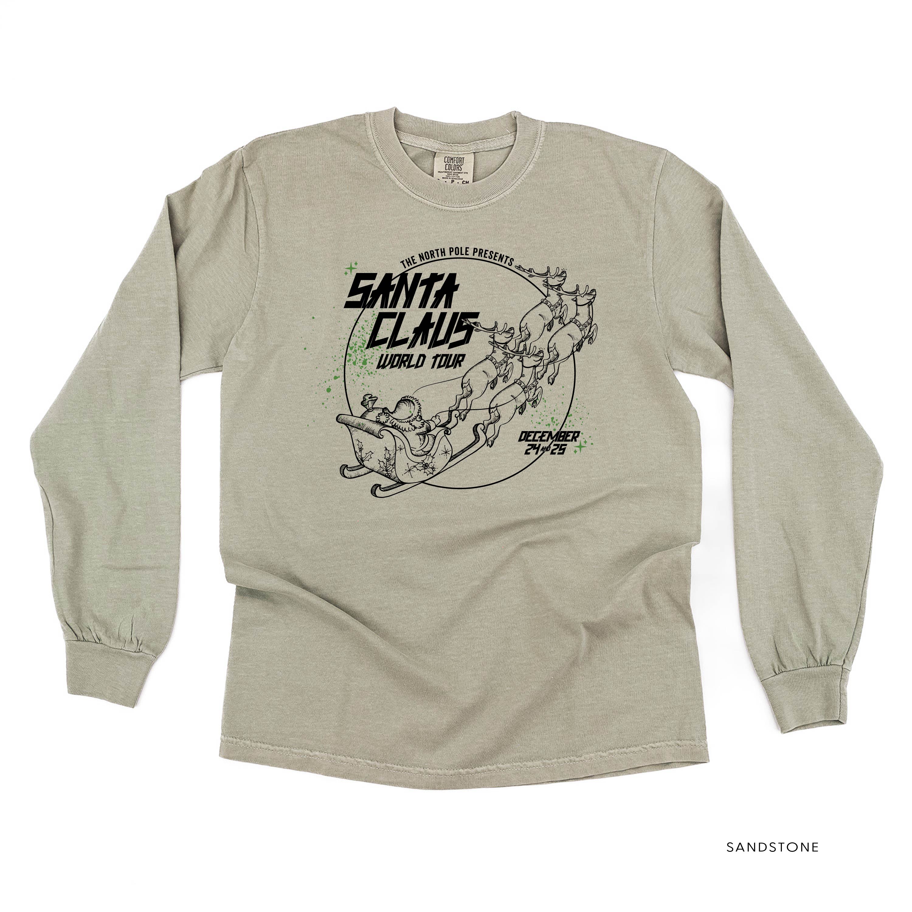 Santa Claus World Tour (f&b) - LONG SLEEVE Comfort Colors Tee Little Mama Shirt Shop