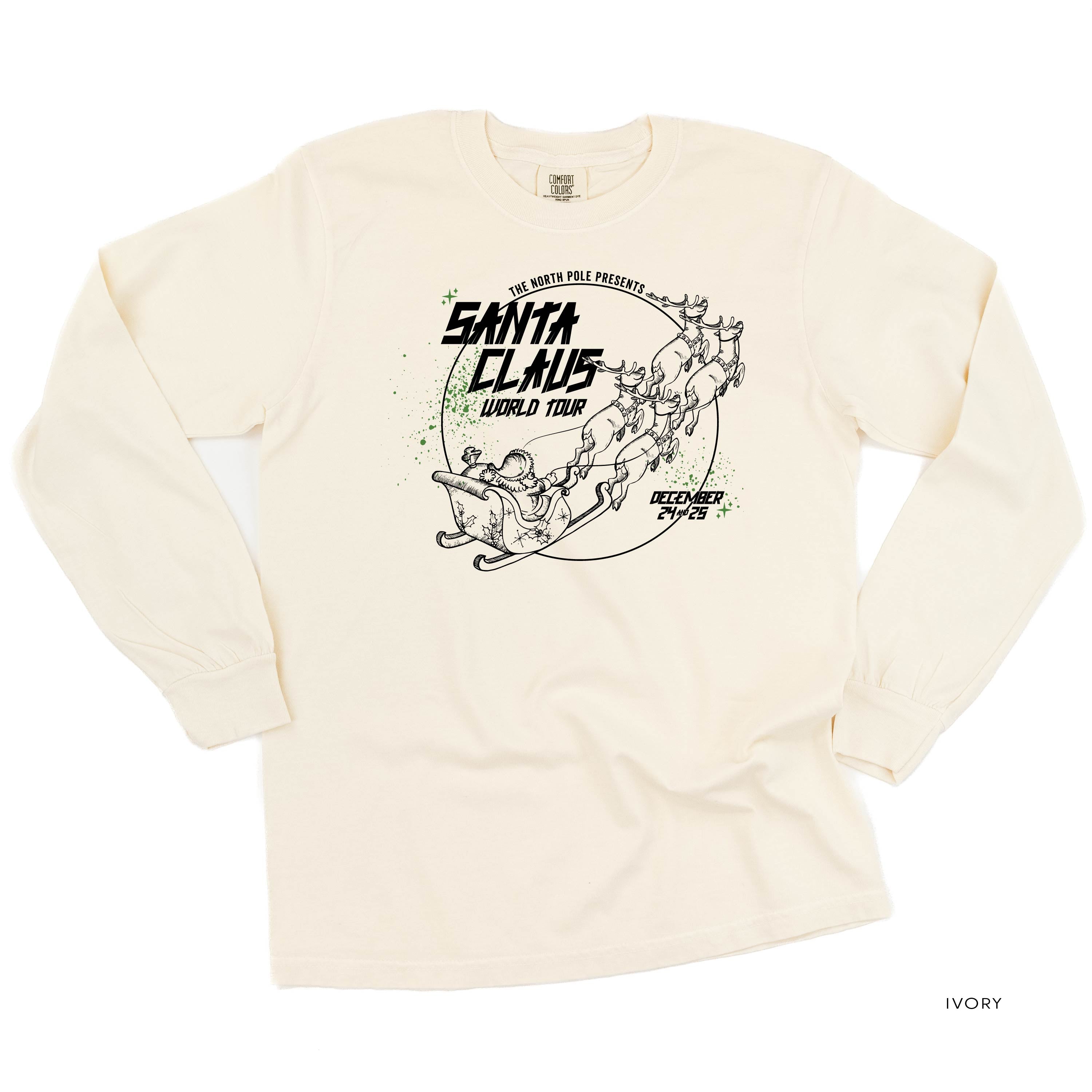 Santa Claus World Tour (f&b) - LONG SLEEVE Comfort Colors Tee Little Mama Shirt Shop