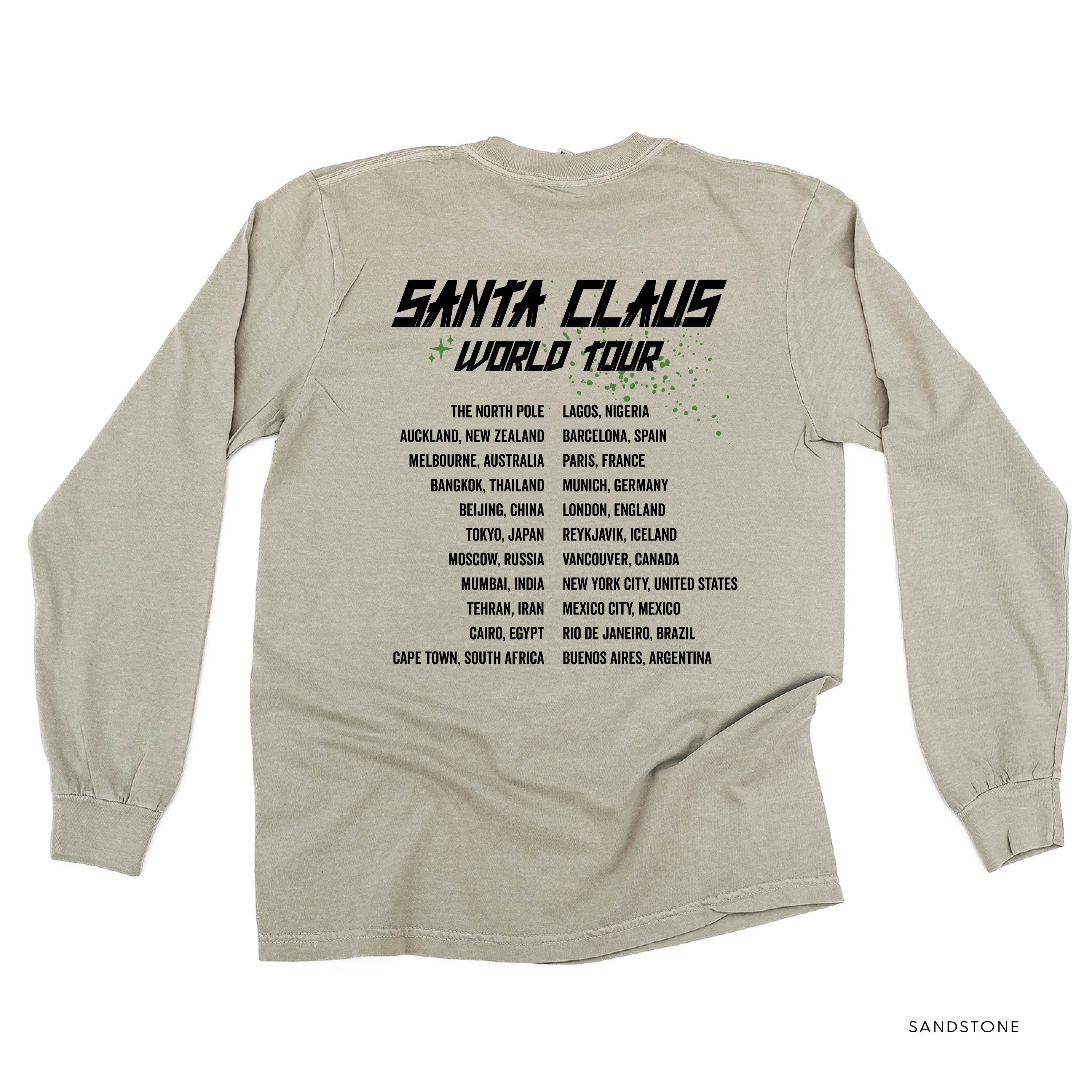 Santa Claus World Tour (f&b) - LONG SLEEVE Comfort Colors Tee Little Mama Shirt Shop