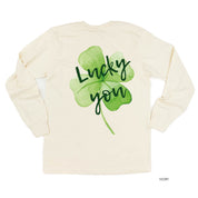 Watercolor Lucky You (pf&b) - LONG SLEEVE Comfort Colors Tee Little Mama Shirt Shop