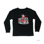Firetruck Santa - Child Black LONG SLEEVE Tee Little Mama Shirt Shop