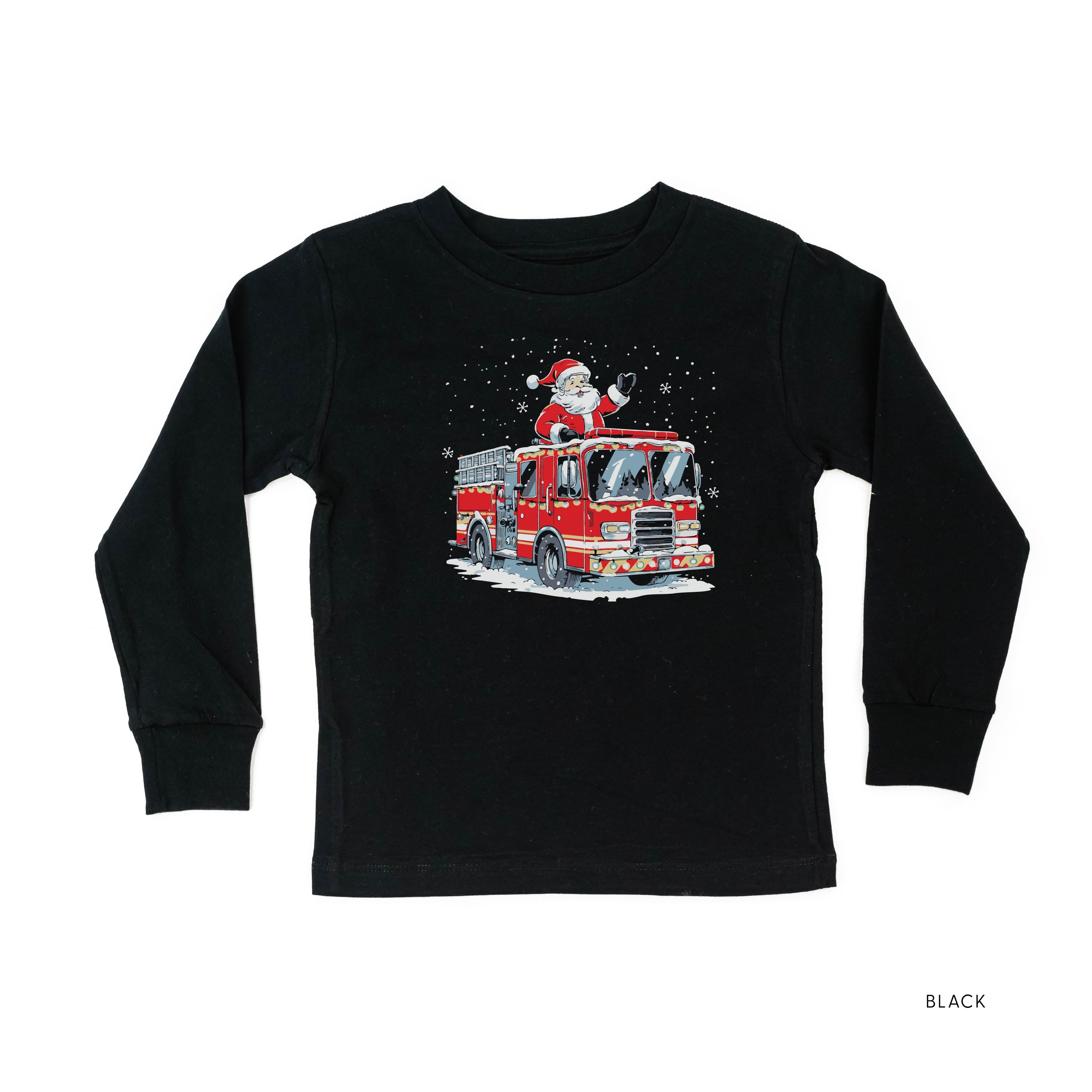Firetruck Santa - Child Black LONG SLEEVE Tee Little Mama Shirt Shop