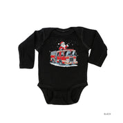 Firetruck Santa - Child Black LONG SLEEVE Tee Little Mama Shirt Shop