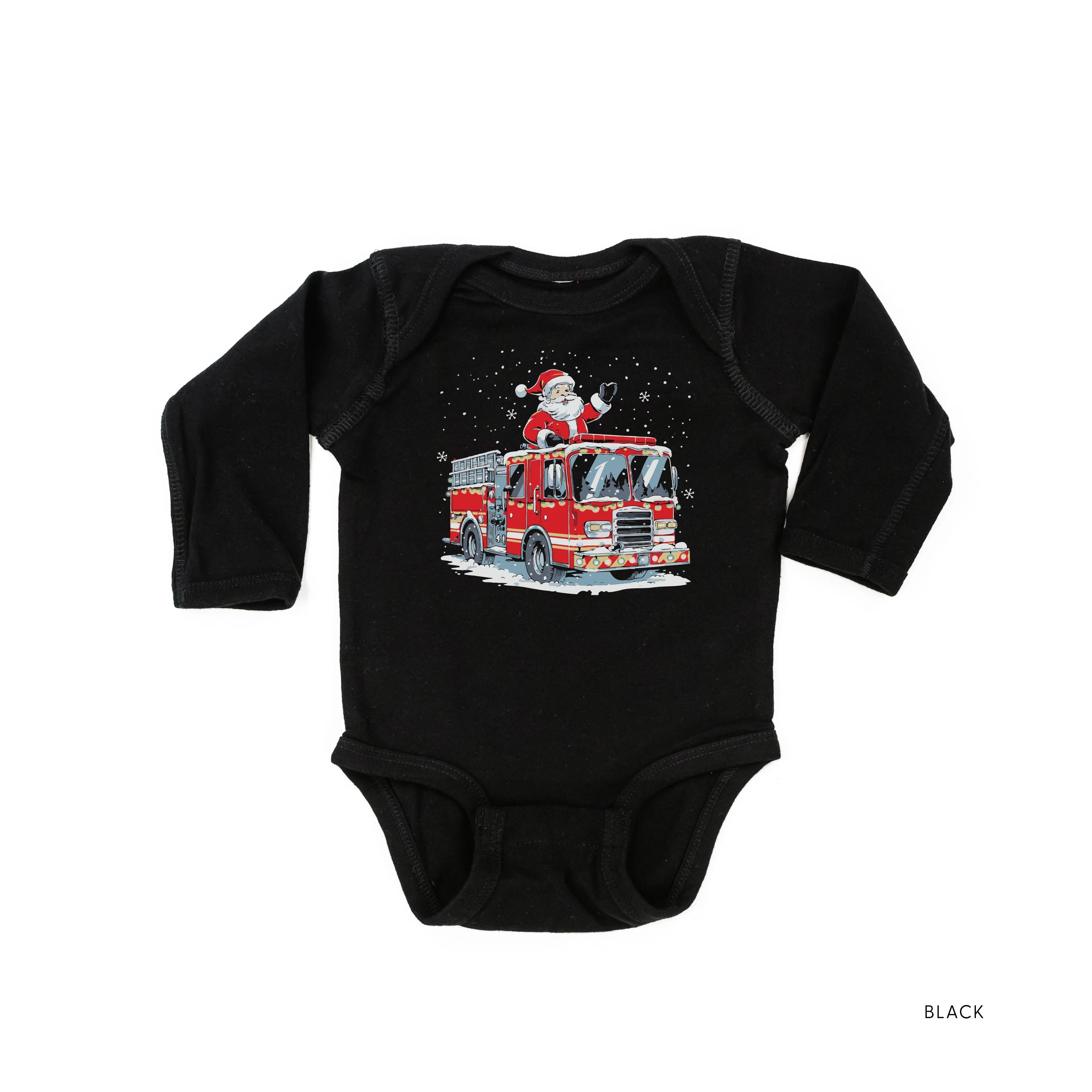Firetruck Santa - Child Black LONG SLEEVE Tee Little Mama Shirt Shop