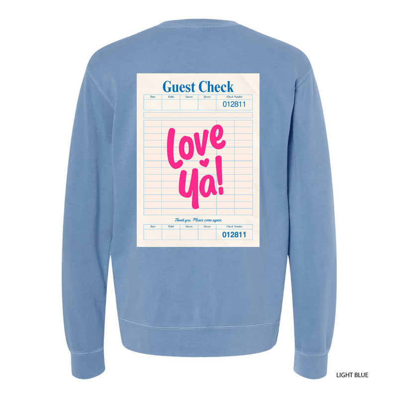 Love Ya! Guest Check - Embroidered/Printed (pf&b) - PIGMENT Crewneck