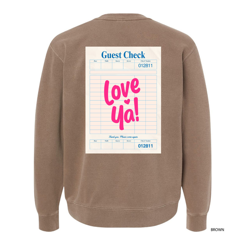 Love Ya! Guest Check - Embroidered/Printed (pf&b) - PIGMENT Crewneck