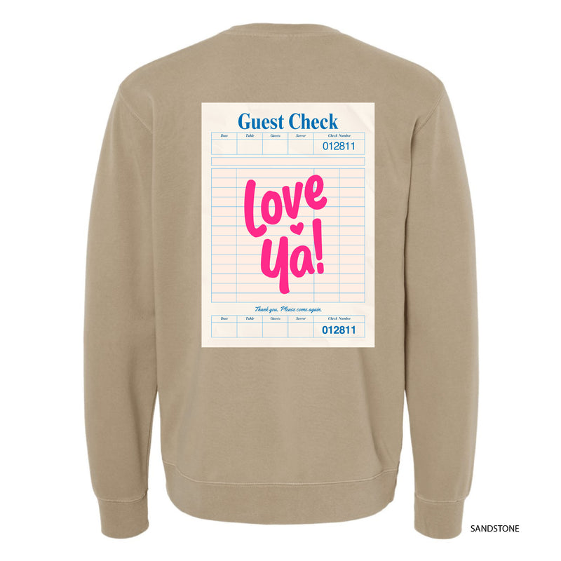 Love Ya! Guest Check - Embroidered/Printed (pf&b) - PIGMENT Crewneck