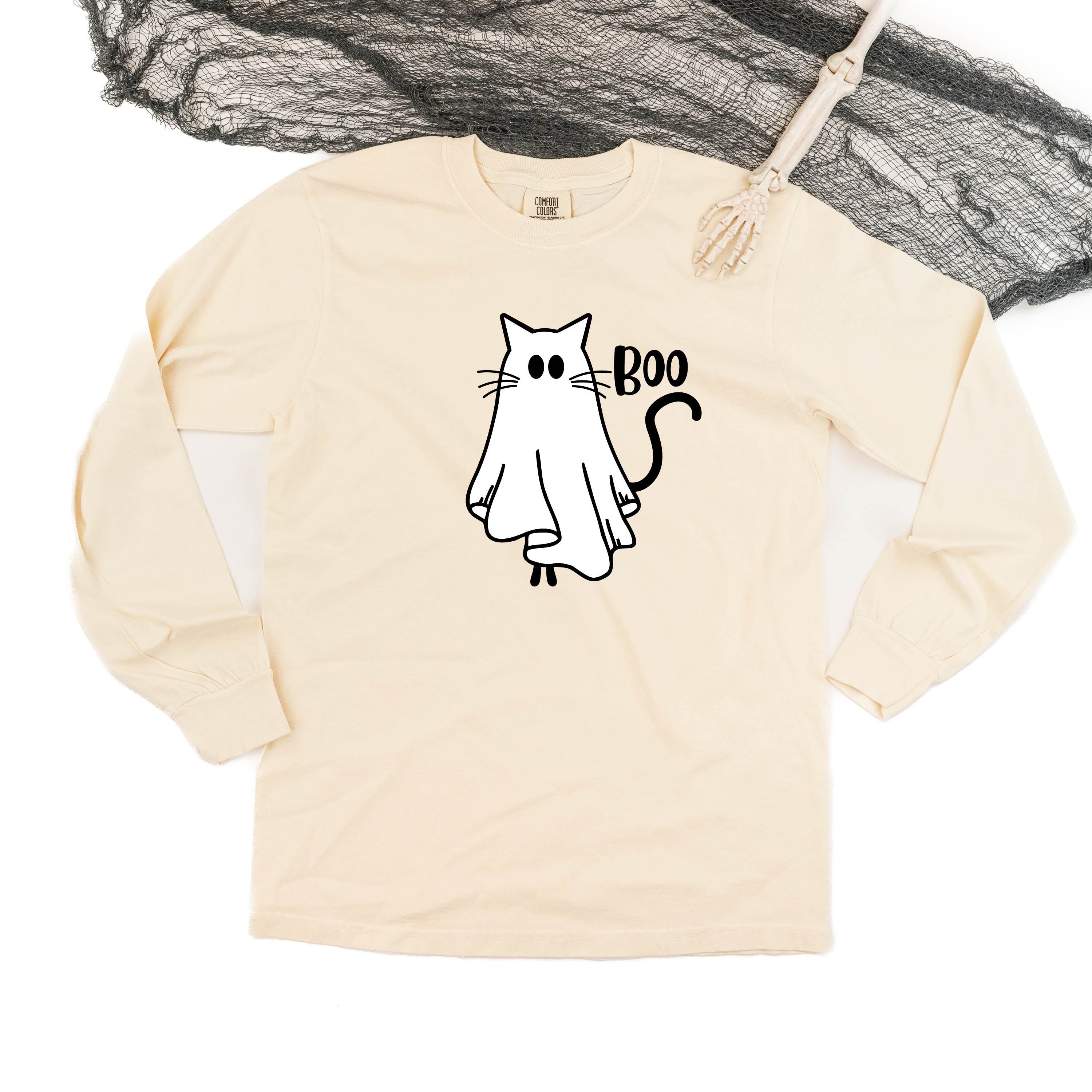 Ghost Kitty - Long Sleeve Comfort Colors Tee Little Mama Shirt Shop