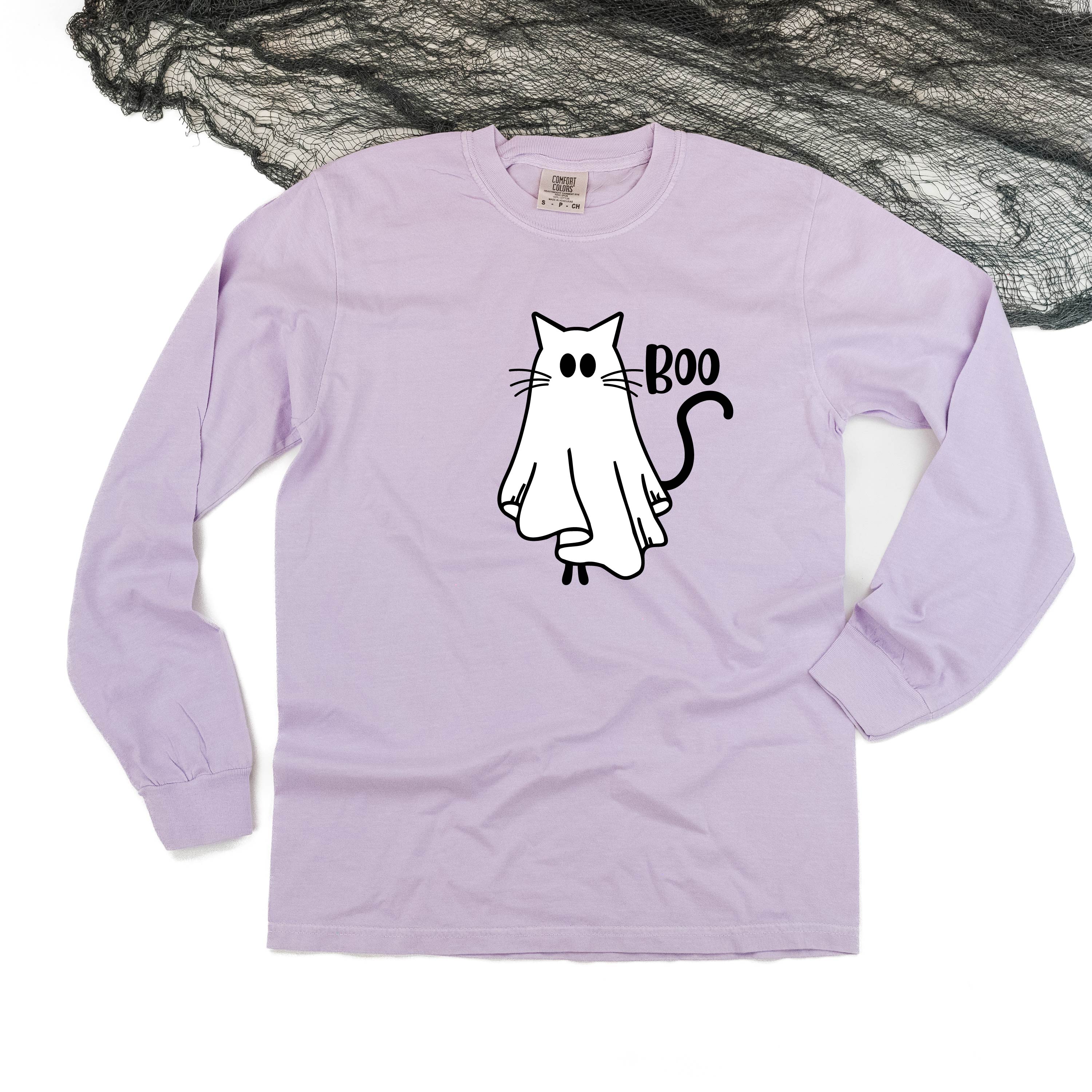 Ghost Kitty - Long Sleeve Comfort Colors Tee Little Mama Shirt Shop