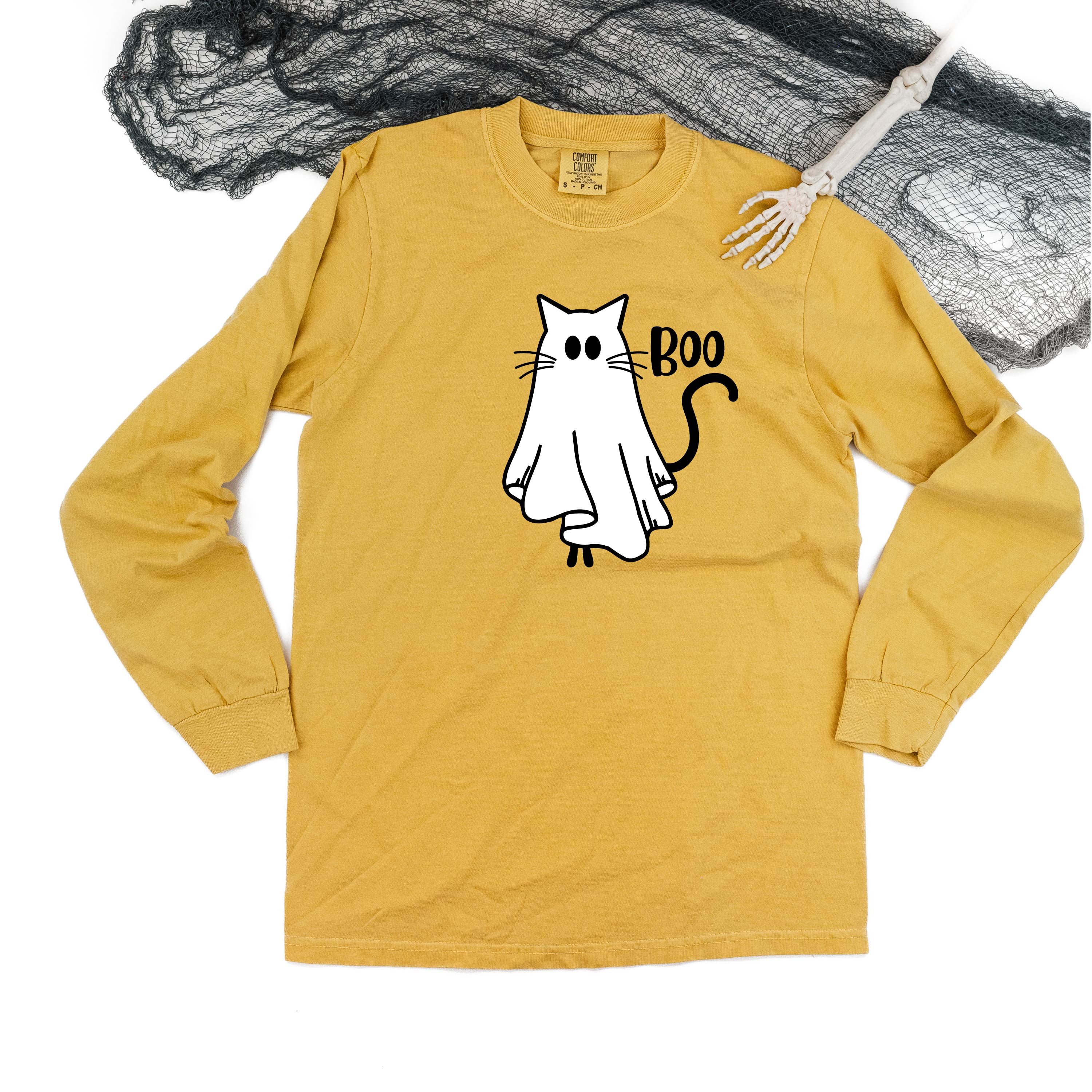 Ghost Kitty - Long Sleeve Comfort Colors Tee Little Mama Shirt Shop