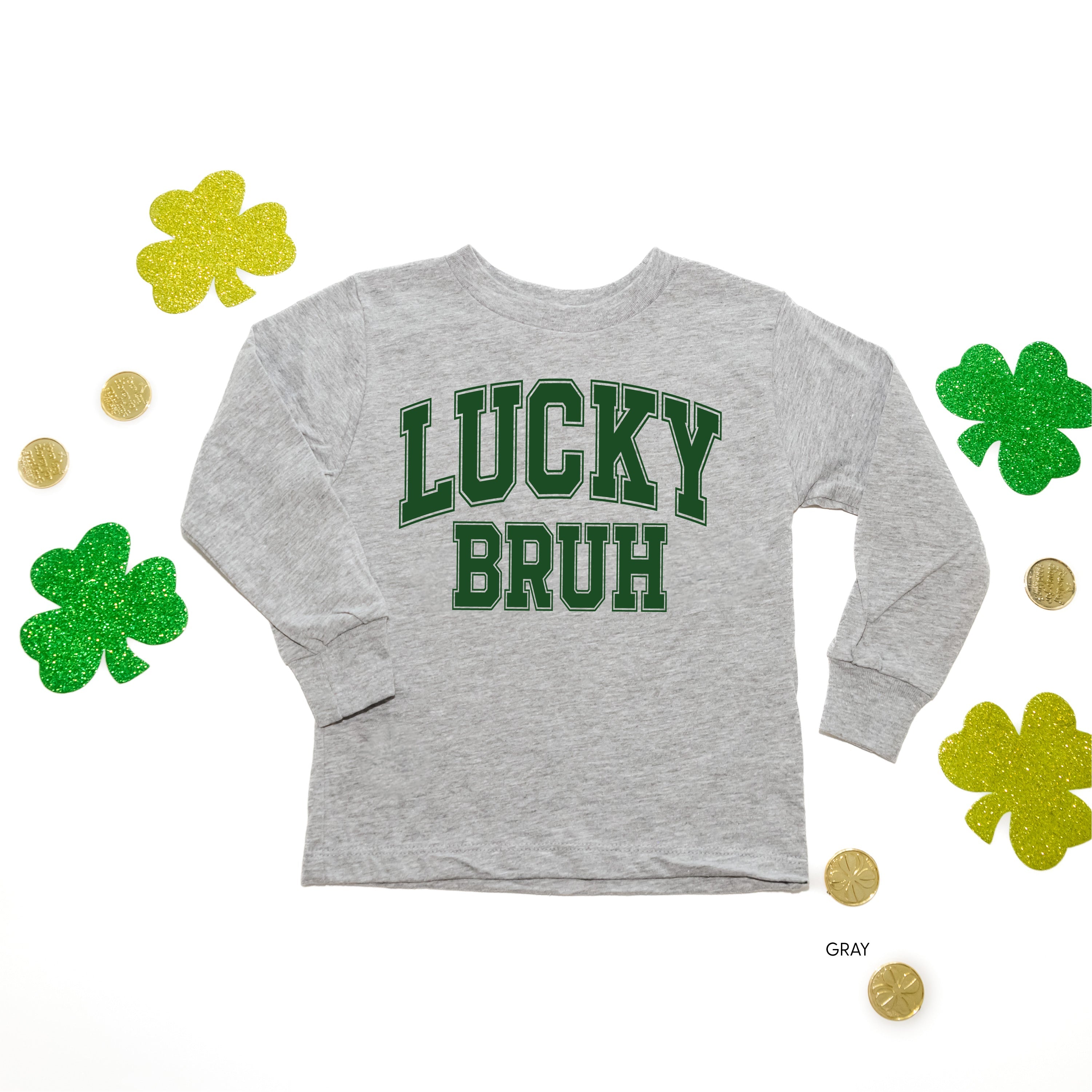 Lucky Bruh - Varsity Outline - Child Long Sleeve Tee Little Mama Shirt Shop