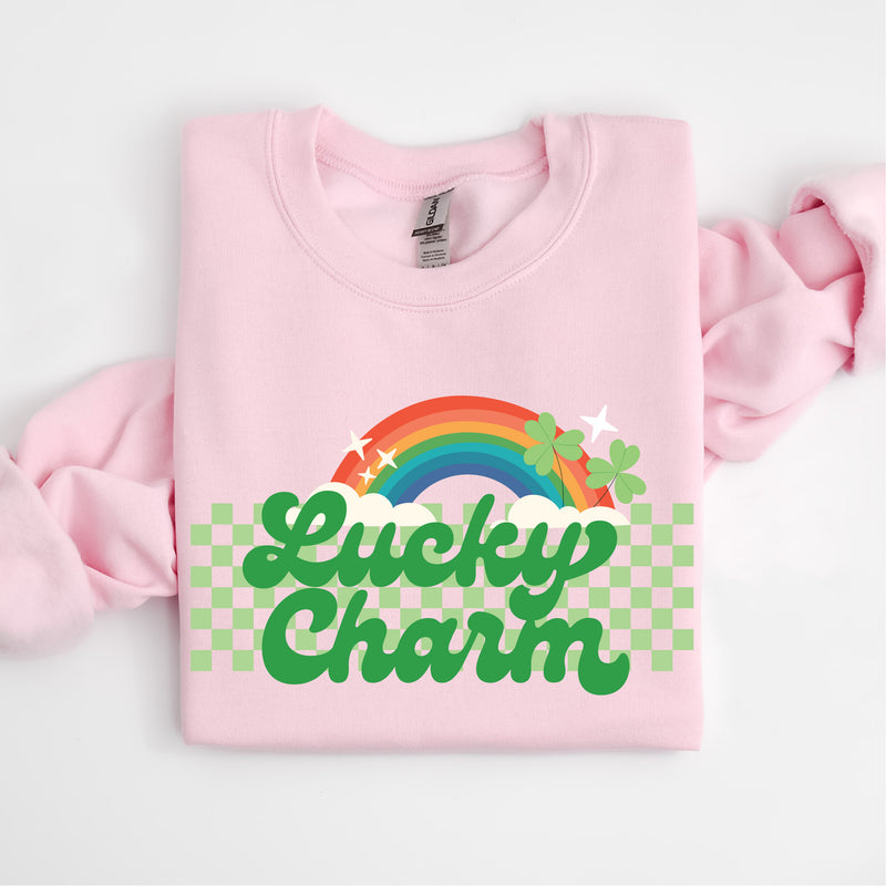 Lucky Charm w/ Checkers & Rainbow - BASIC FLEECE CREWNECK