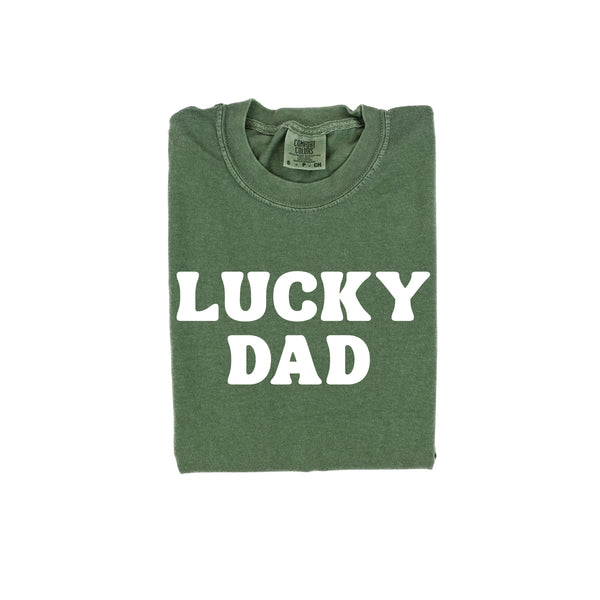 LUCKY DAD  (BLOCK FONT) - SHORT SLEEVE COMFORT COLORS TEE