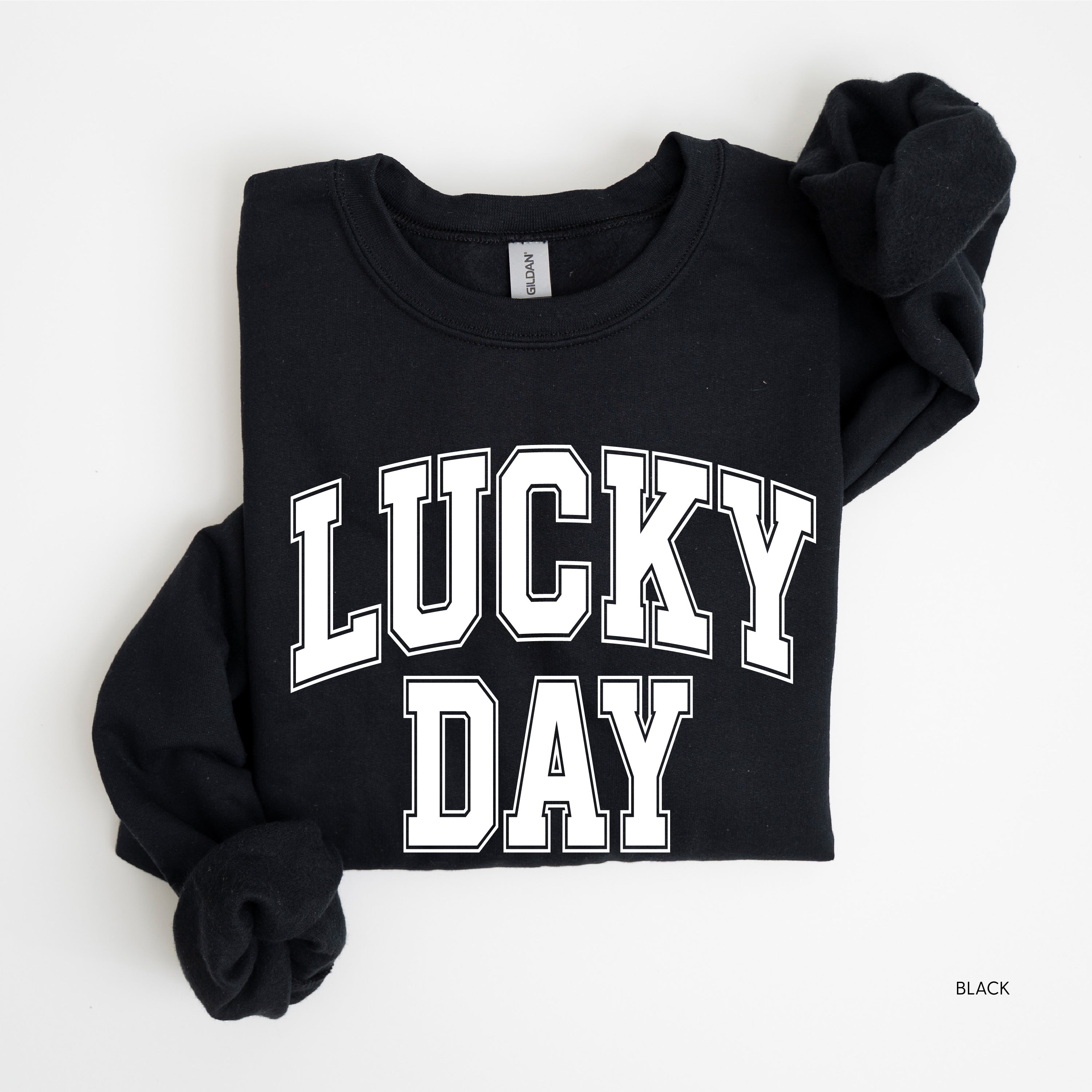 Lucky Day - Varsity Outline - BASIC Fleece Little Mama Shirt Shop LLC
