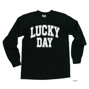 Lucky Day - Varsity Outline - LONG SLEEVE Comfort Colors Tee Little Mama Shirt Shop