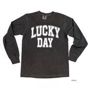 Lucky Day - Varsity Outline - LONG SLEEVE Comfort Colors Tee Little Mama Shirt Shop