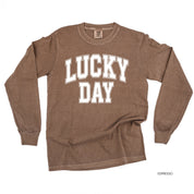 Lucky Day - Varsity Outline - LONG SLEEVE Comfort Colors Tee Little Mama Shirt Shop