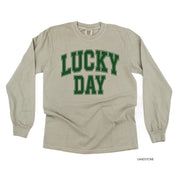 Lucky Day - Varsity Outline - LONG SLEEVE Comfort Colors Tee Little Mama Shirt Shop
