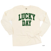 Lucky Day - Varsity Outline - LONG SLEEVE Comfort Colors Tee Little Mama Shirt Shop