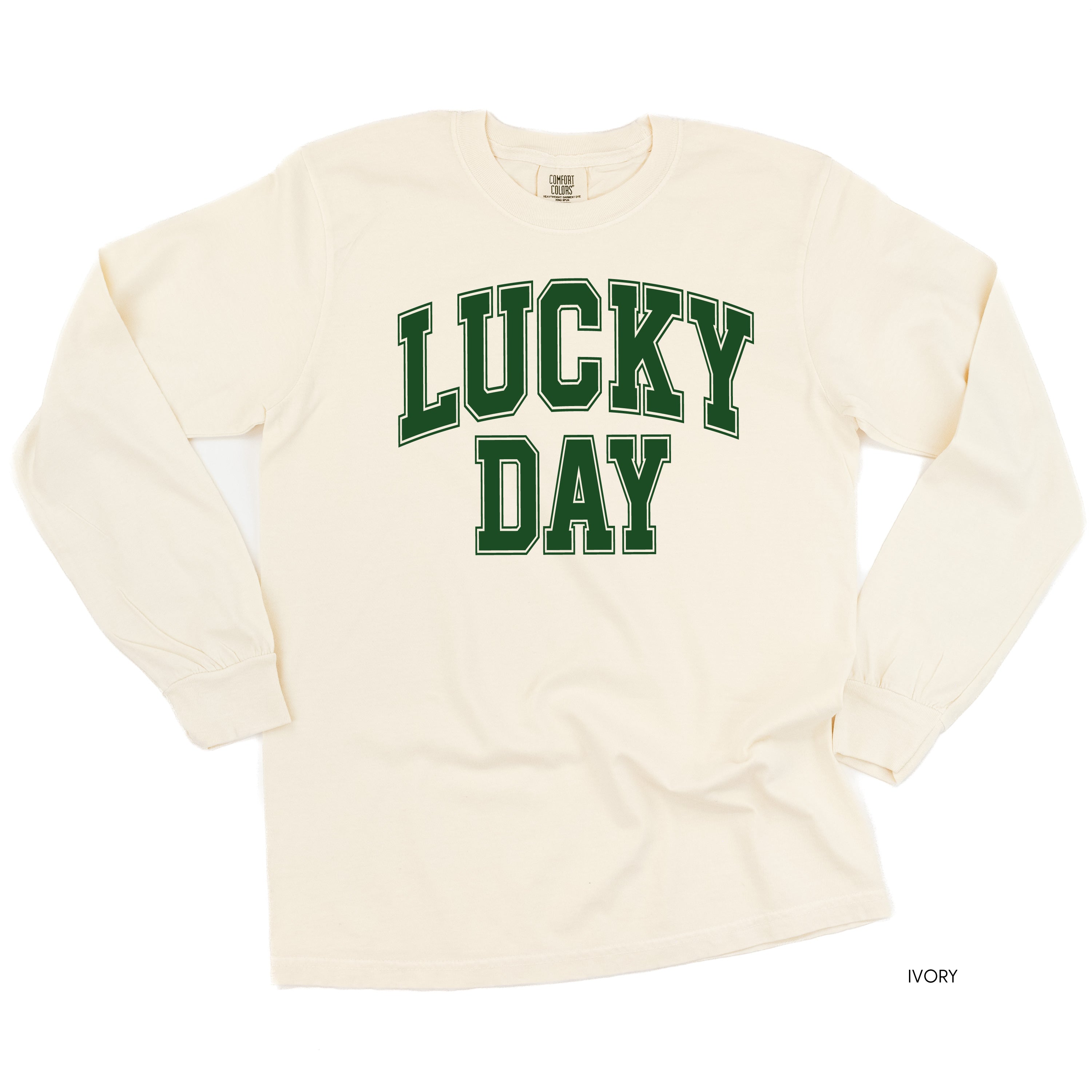 Lucky Day - Varsity Outline - LONG SLEEVE Comfort Colors Tee Little Mama Shirt Shop