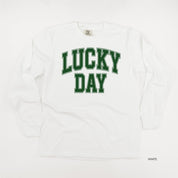 Lucky Day - Varsity Outline - LONG SLEEVE Comfort Colors Tee Little Mama Shirt Shop