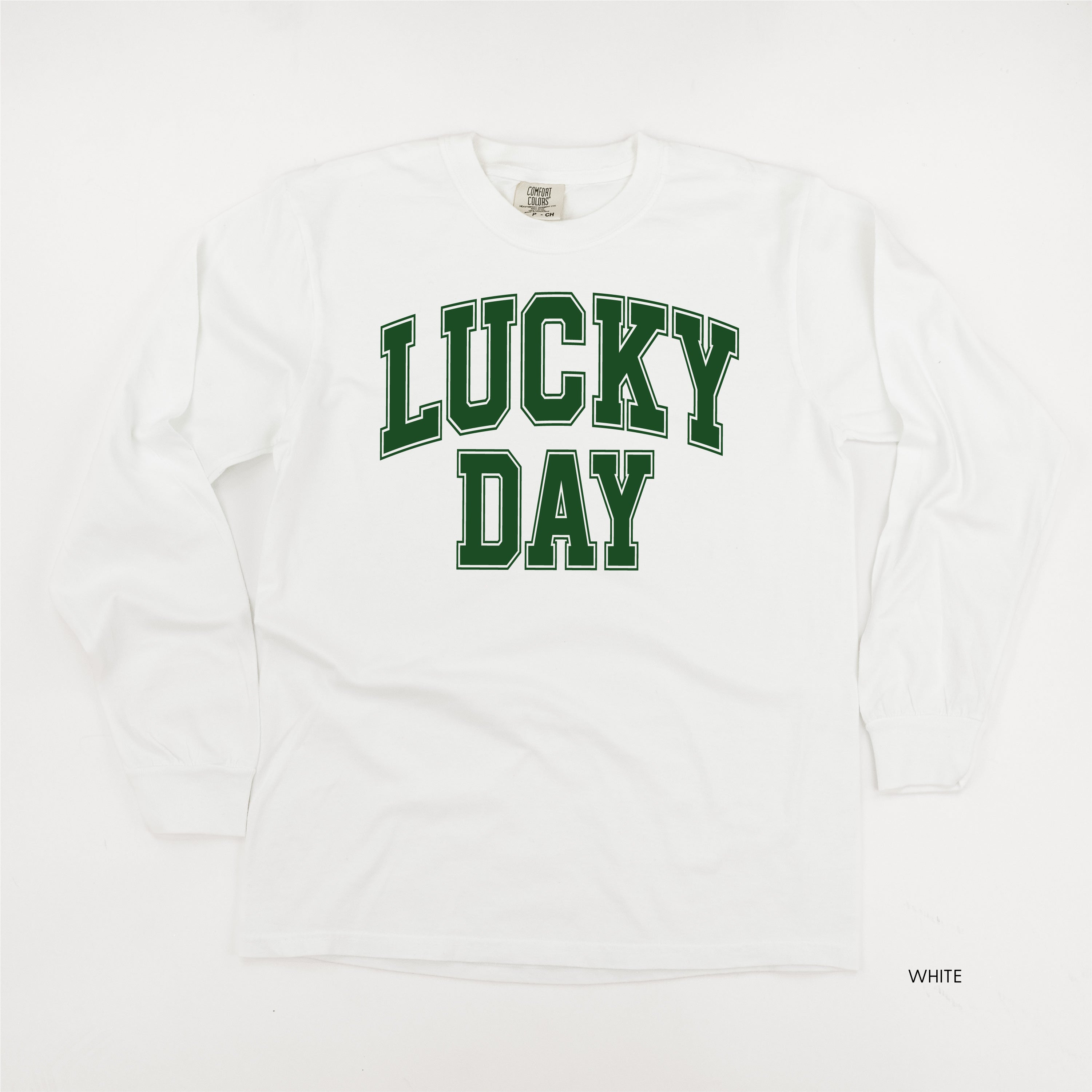 Lucky Day - Varsity Outline - LONG SLEEVE Comfort Colors Tee Little Mama Shirt Shop
