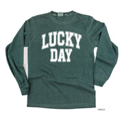 Lucky Day - Varsity Outline - LONG SLEEVE Comfort Colors Tee Little Mama Shirt Shop
