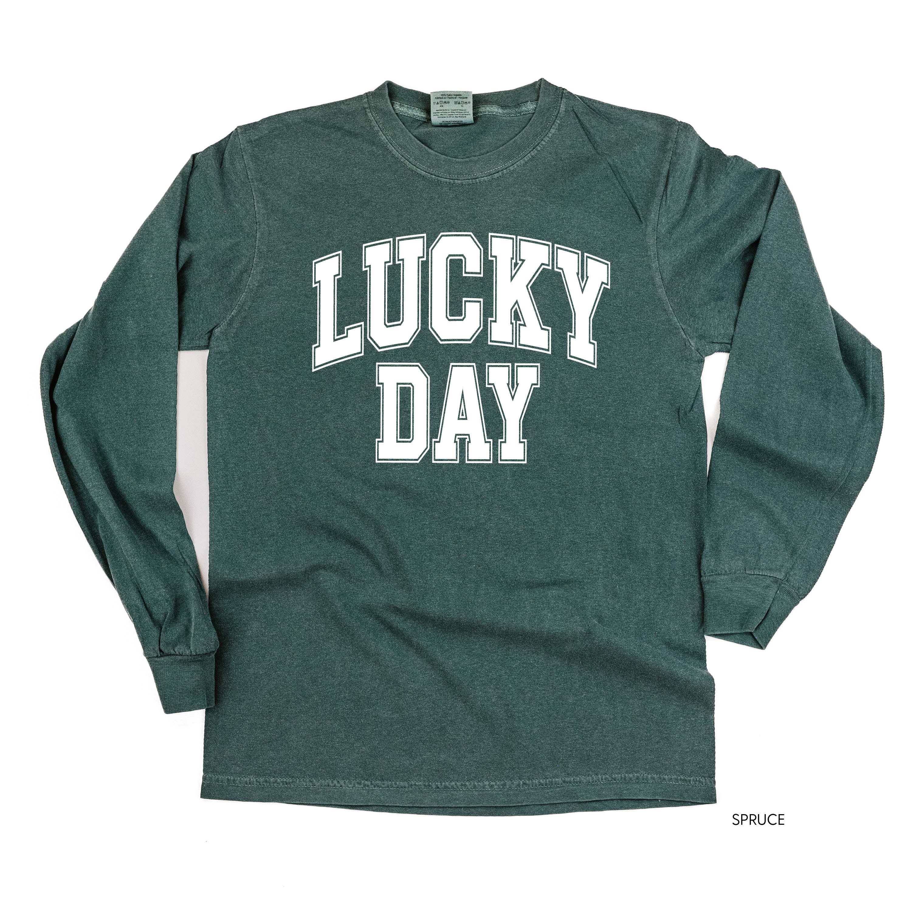 Lucky Day - Varsity Outline - LONG SLEEVE Comfort Colors Tee Little Mama Shirt Shop