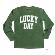 Lucky Day - Varsity Outline - LONG SLEEVE Comfort Colors Tee Little Mama Shirt Shop