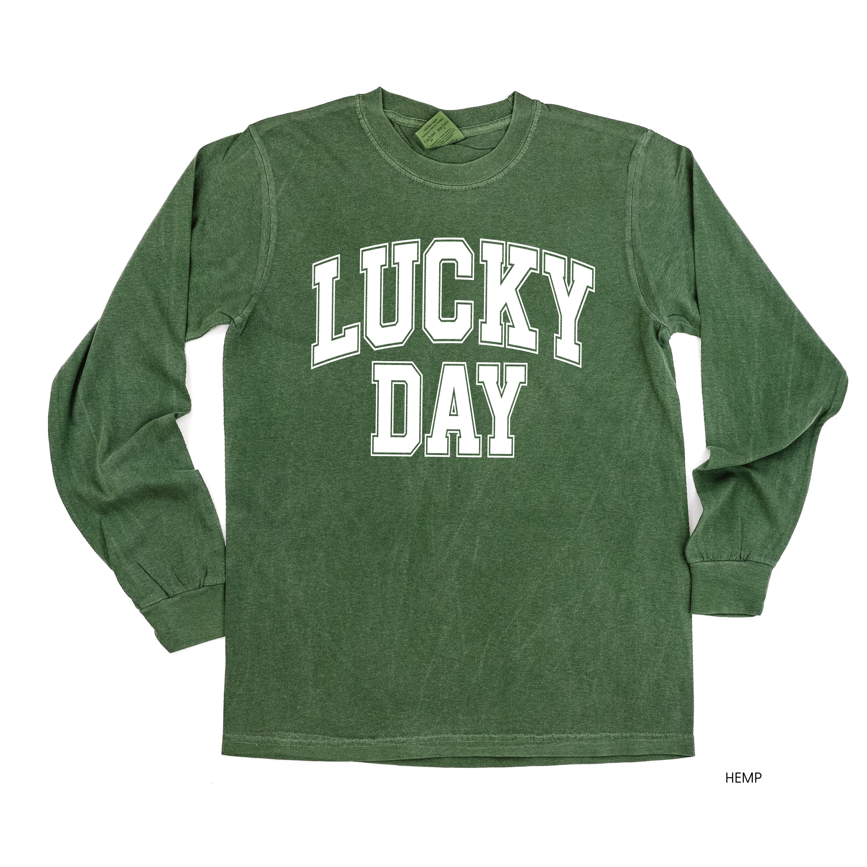 Lucky Day - Varsity Outline - LONG SLEEVE Comfort Colors Tee Little Mama Shirt Shop