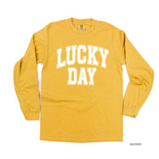 Lucky Day - Varsity Outline - LONG SLEEVE Comfort Colors Tee Little Mama Shirt Shop