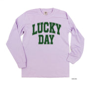 Lucky Day - Varsity Outline - LONG SLEEVE Comfort Colors Tee Little Mama Shirt Shop
