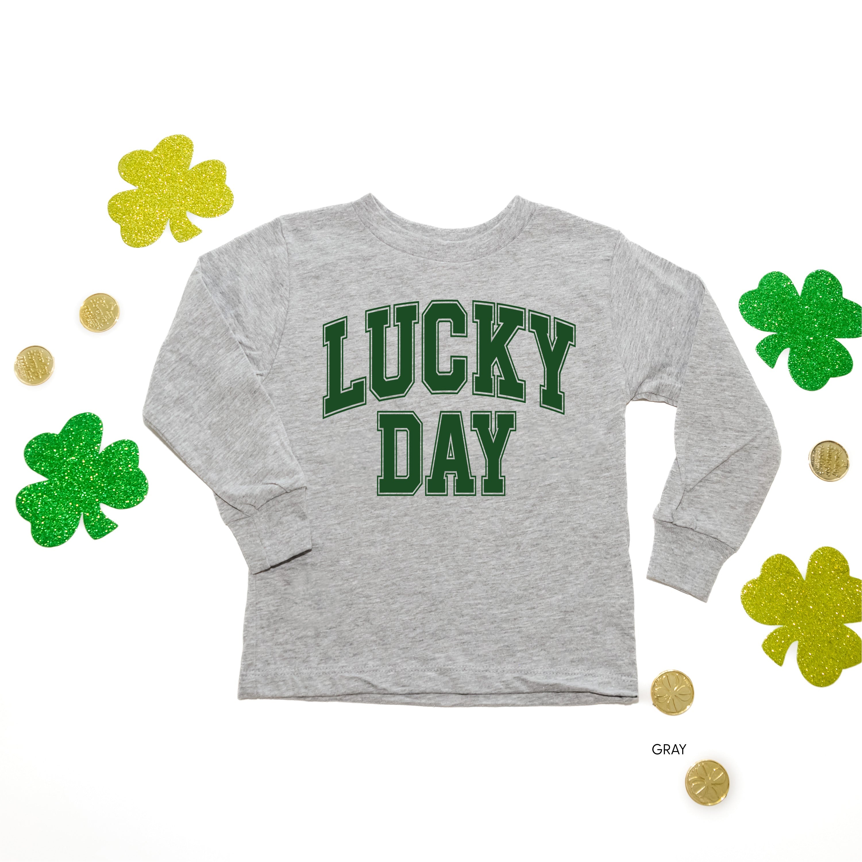 Lucky Day - Varsity Outline - Child Long Sleeve Tee Little Mama Shirt Shop