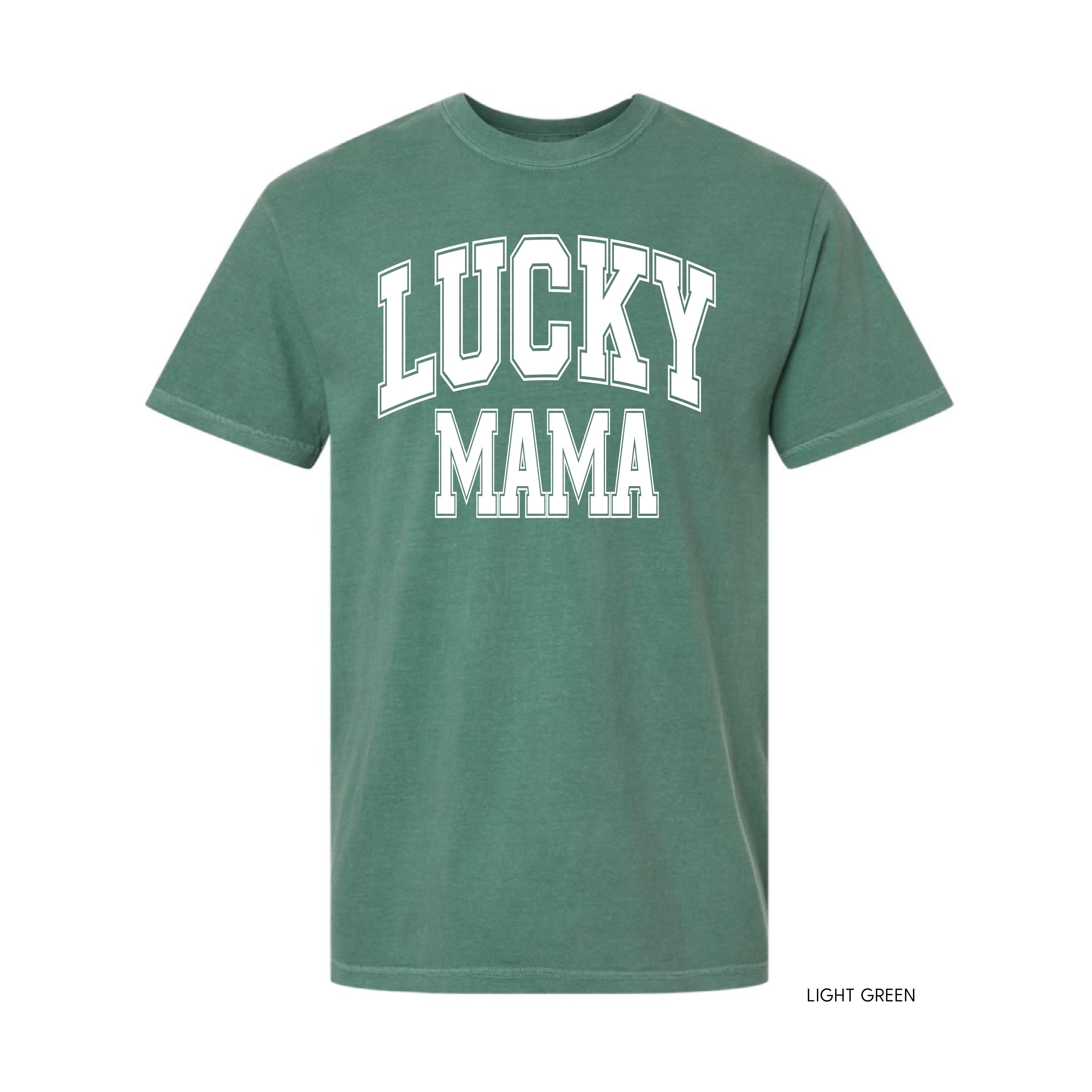 Lucky Mama - Varsity Outline - Comfort Colors Tee Little Mama Shirt Shop
