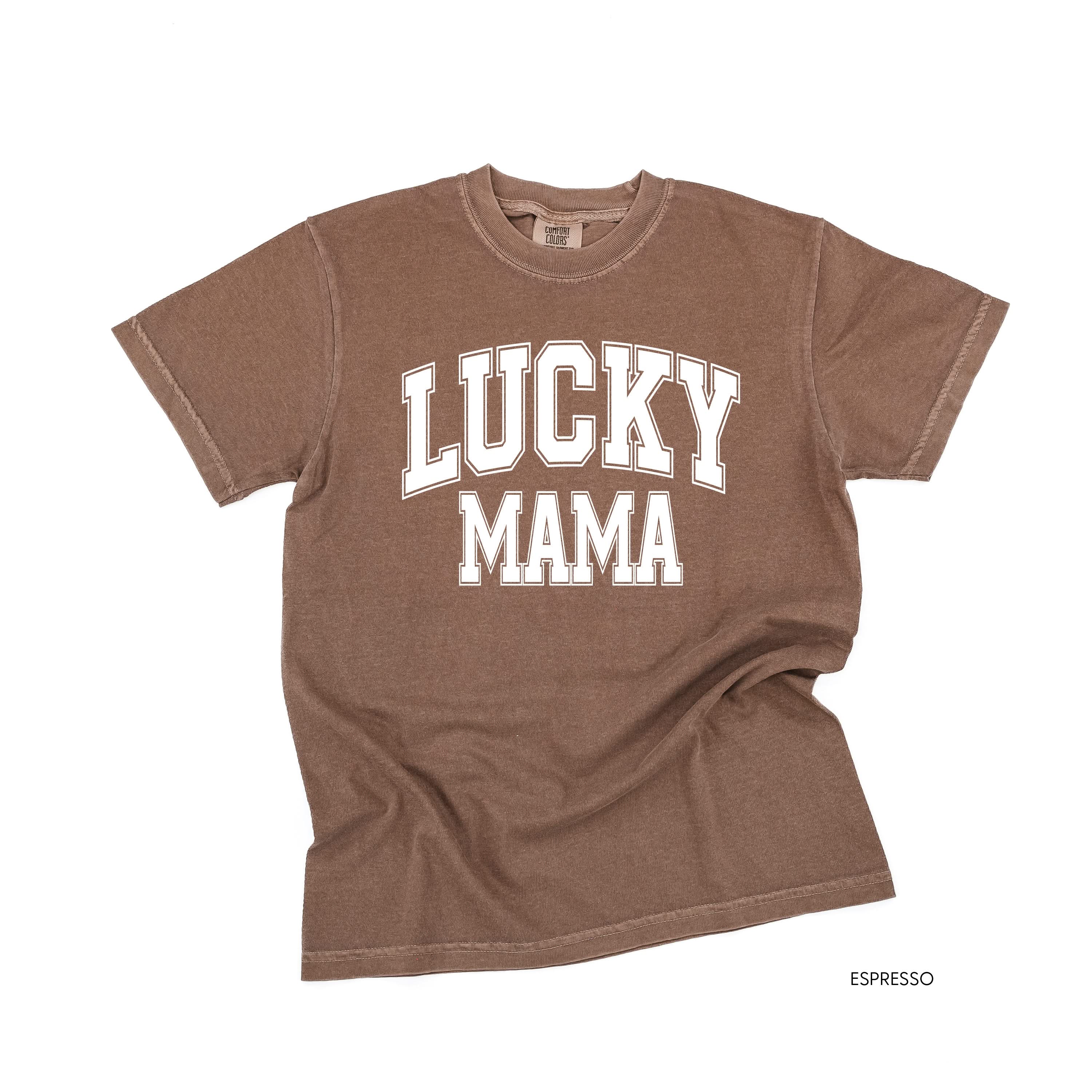 Lucky Mama - Varsity Outline - Comfort Colors Tee Little Mama Shirt Shop