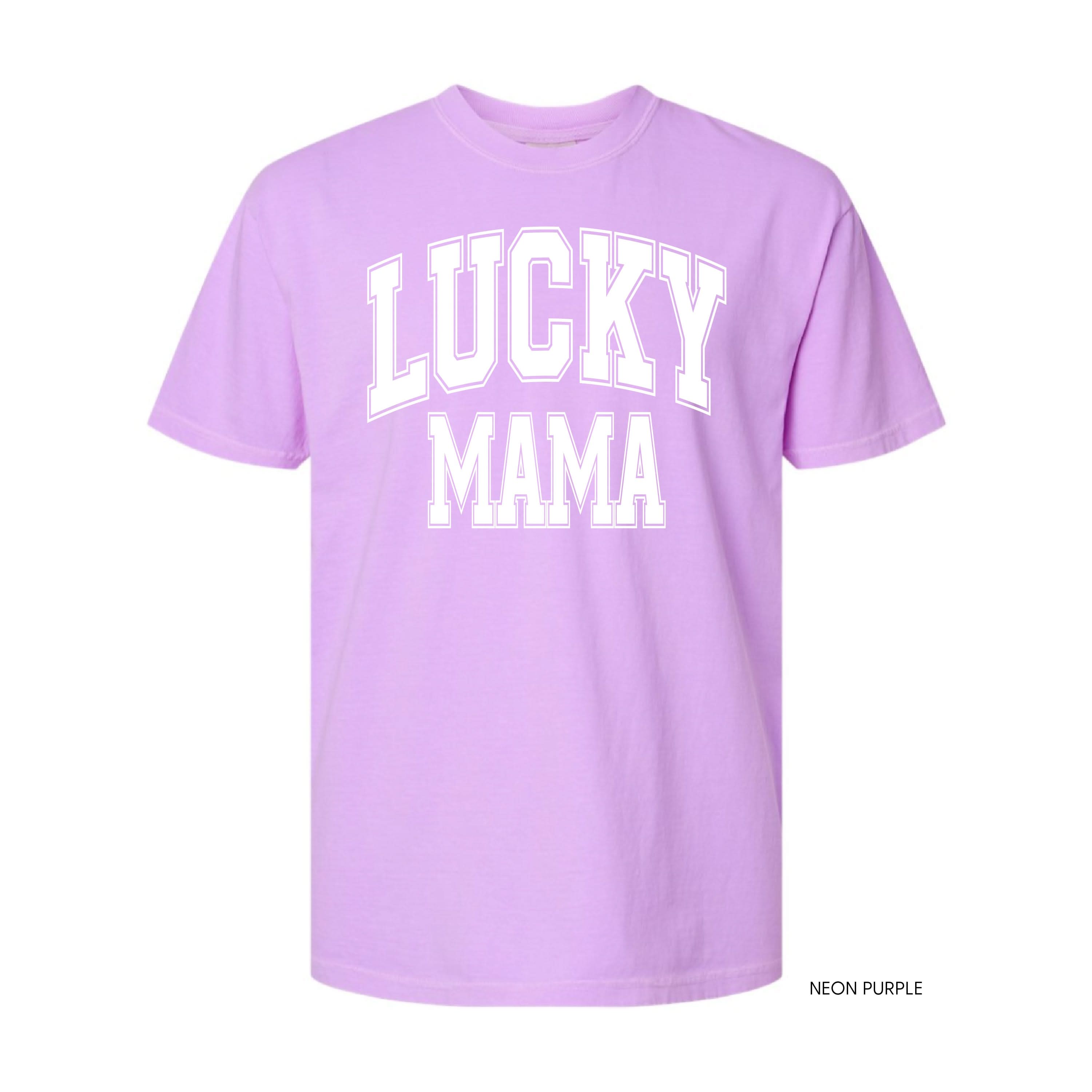 Lucky Mama - Varsity Outline - Comfort Colors Tee Little Mama Shirt Shop