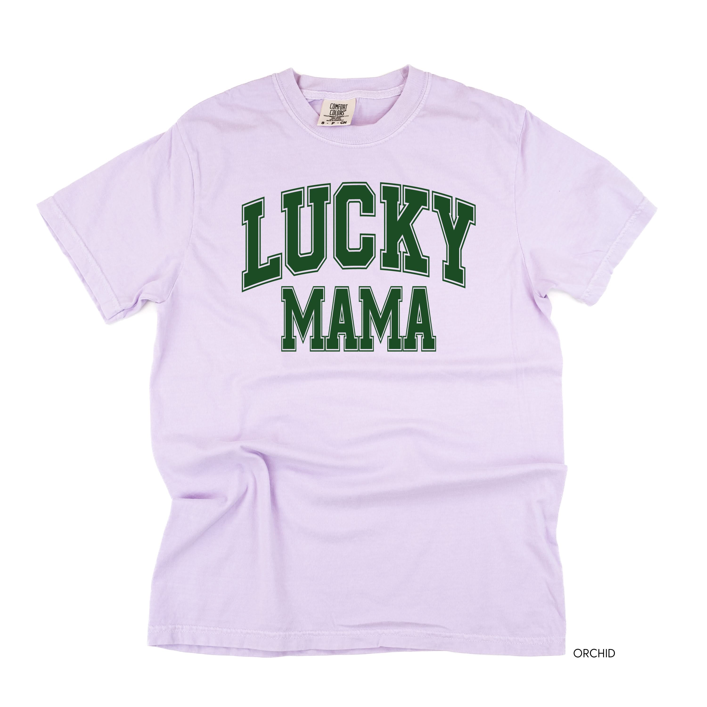 Lucky Mama - Varsity Outline - Comfort Colors Tee Little Mama Shirt Shop