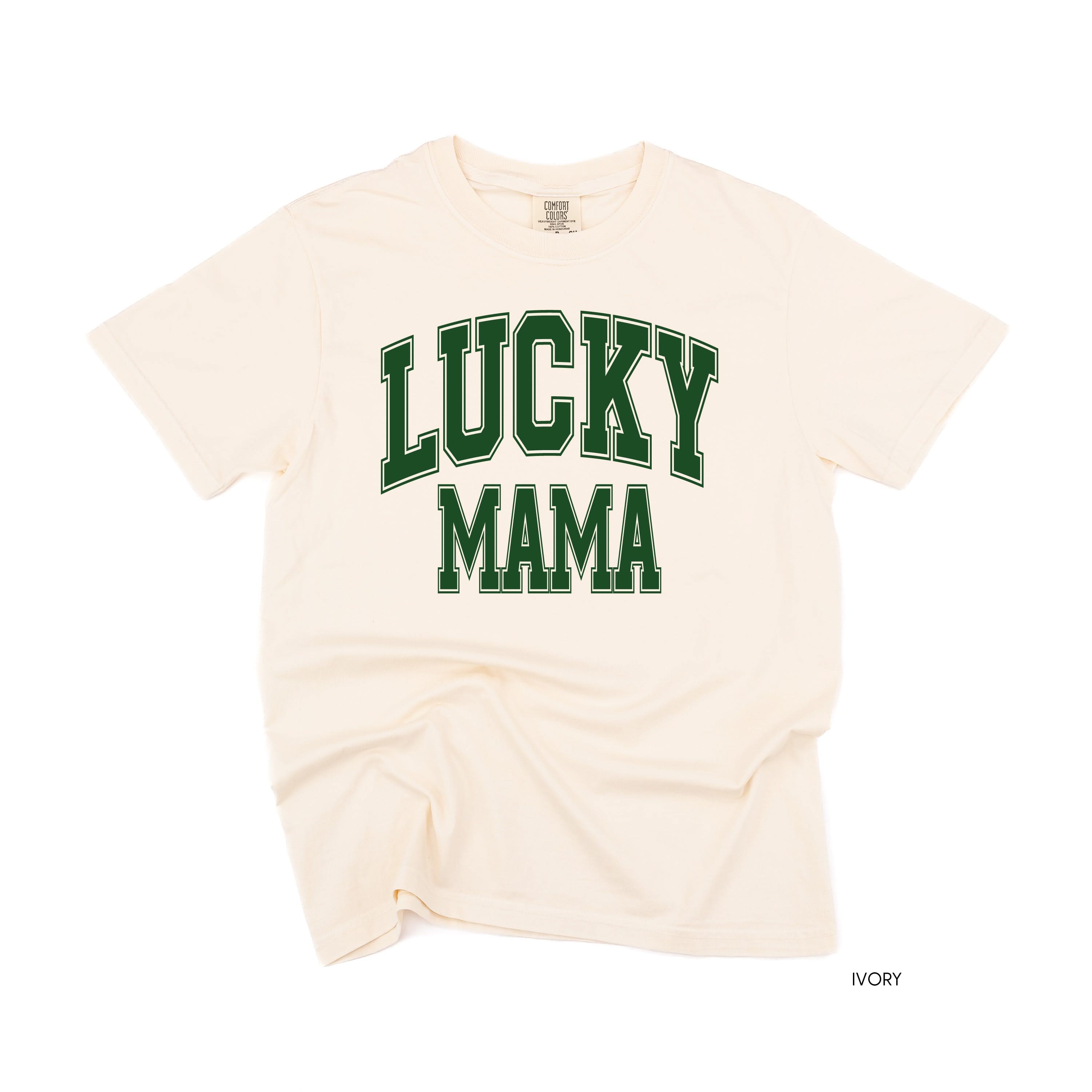 Lucky Mama - Varsity Outline - Comfort Colors Tee Little Mama Shirt Shop