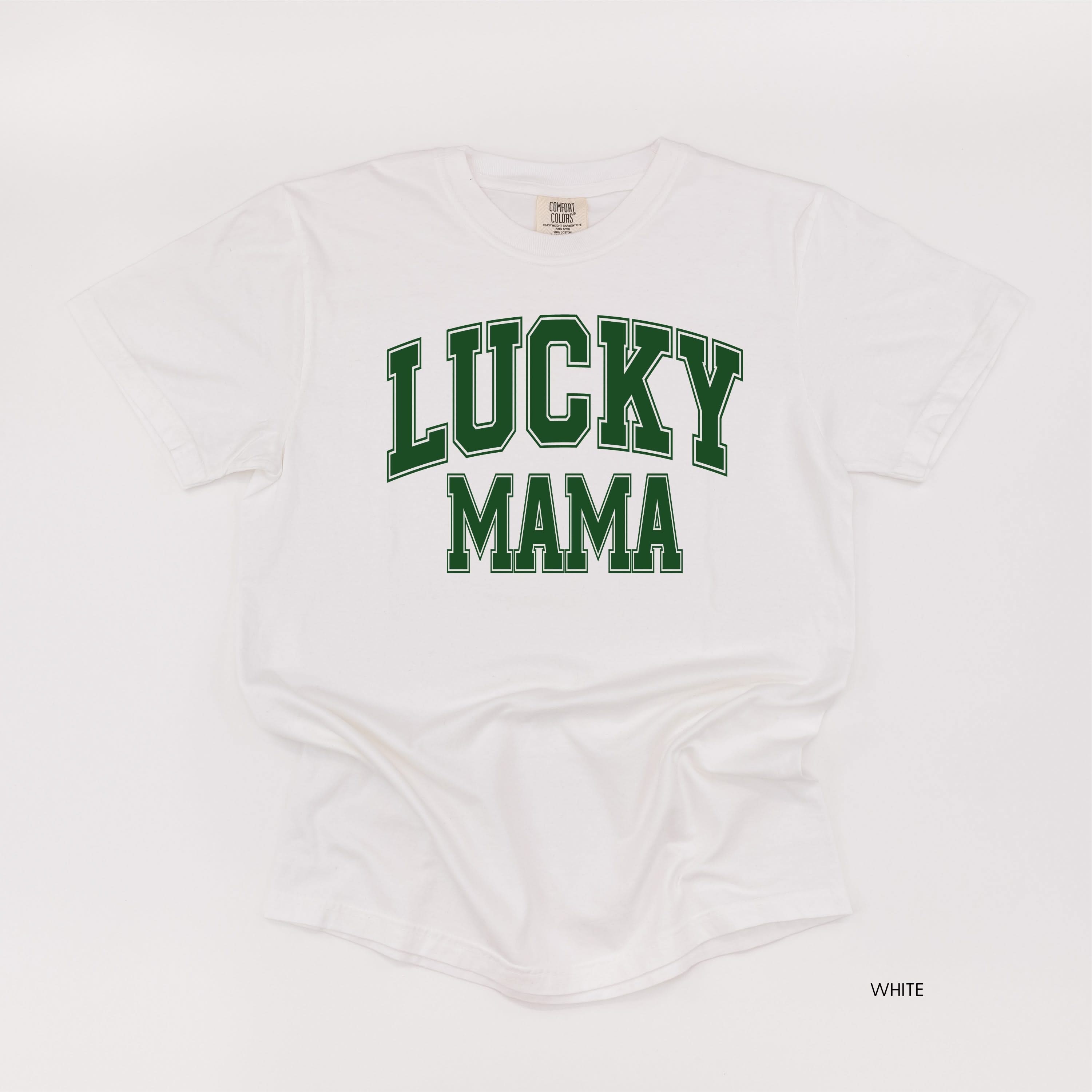 Lucky Mama - Varsity Outline - Comfort Colors Tee Little Mama Shirt Shop