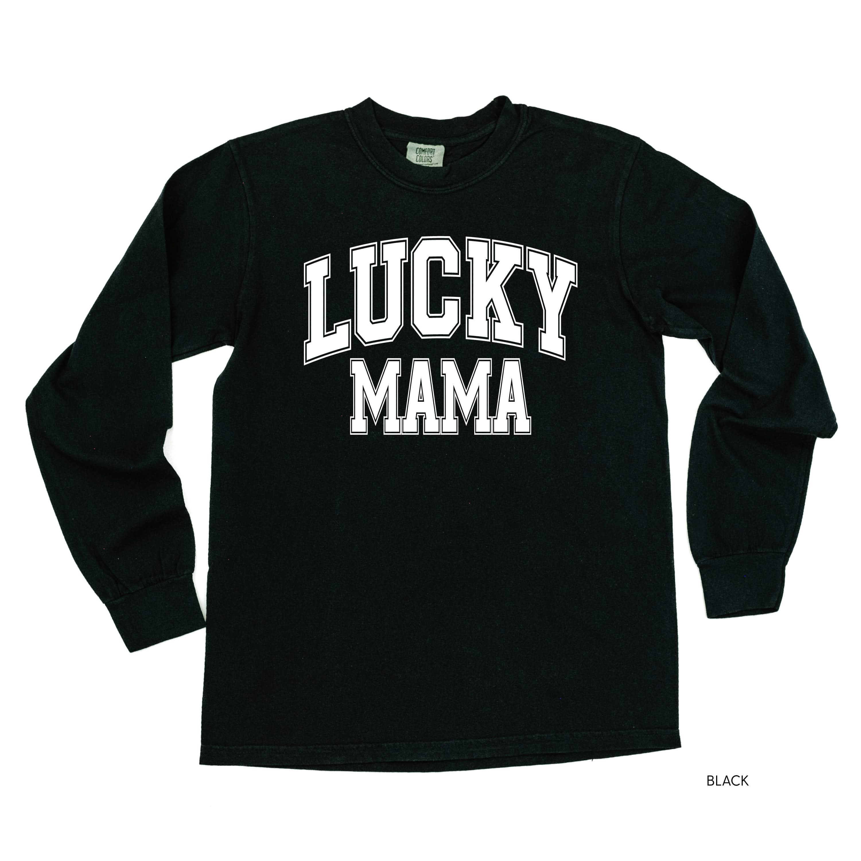 Lucky Mama - Varsity Outline - LONG SLEEVE Comfort Colors Tee Little Mama Shirt Shop