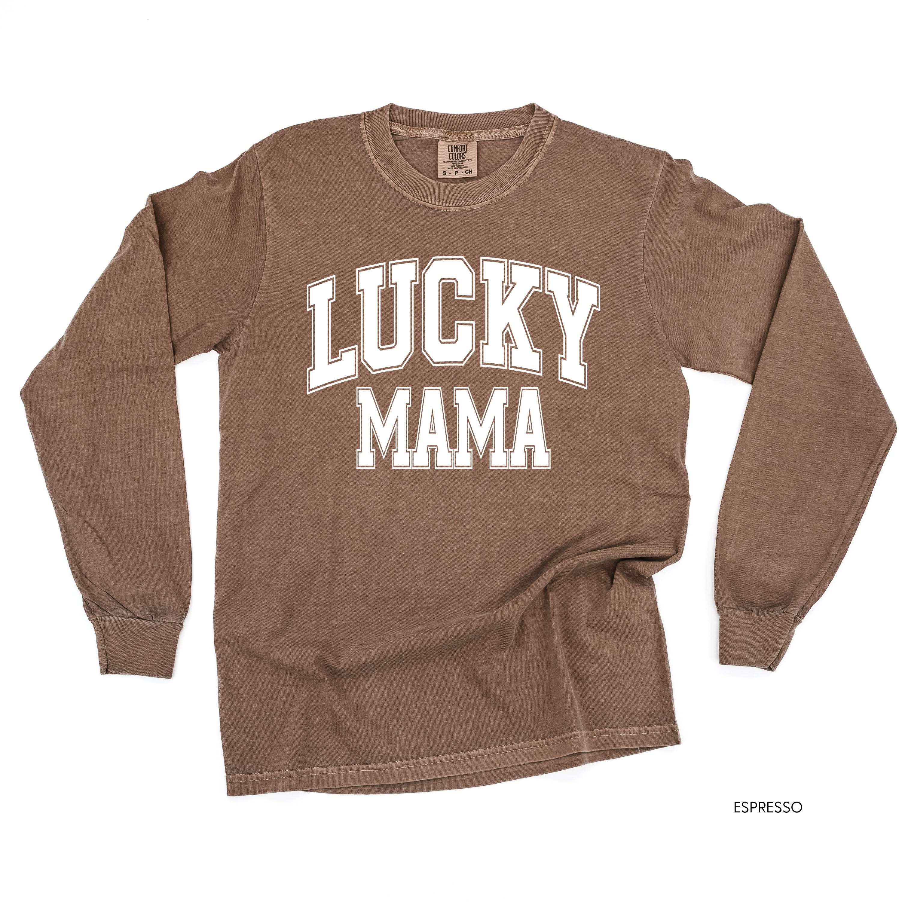 Lucky Mama - Varsity Outline - LONG SLEEVE Comfort Colors Tee Little Mama Shirt Shop