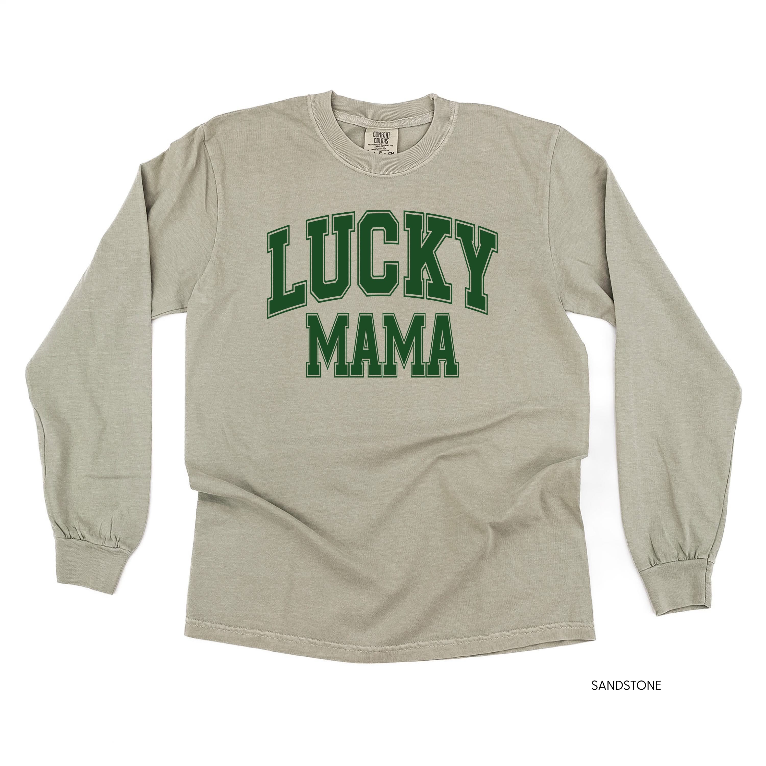 Lucky Mama - Varsity Outline - LONG SLEEVE Comfort Colors Tee Little Mama Shirt Shop