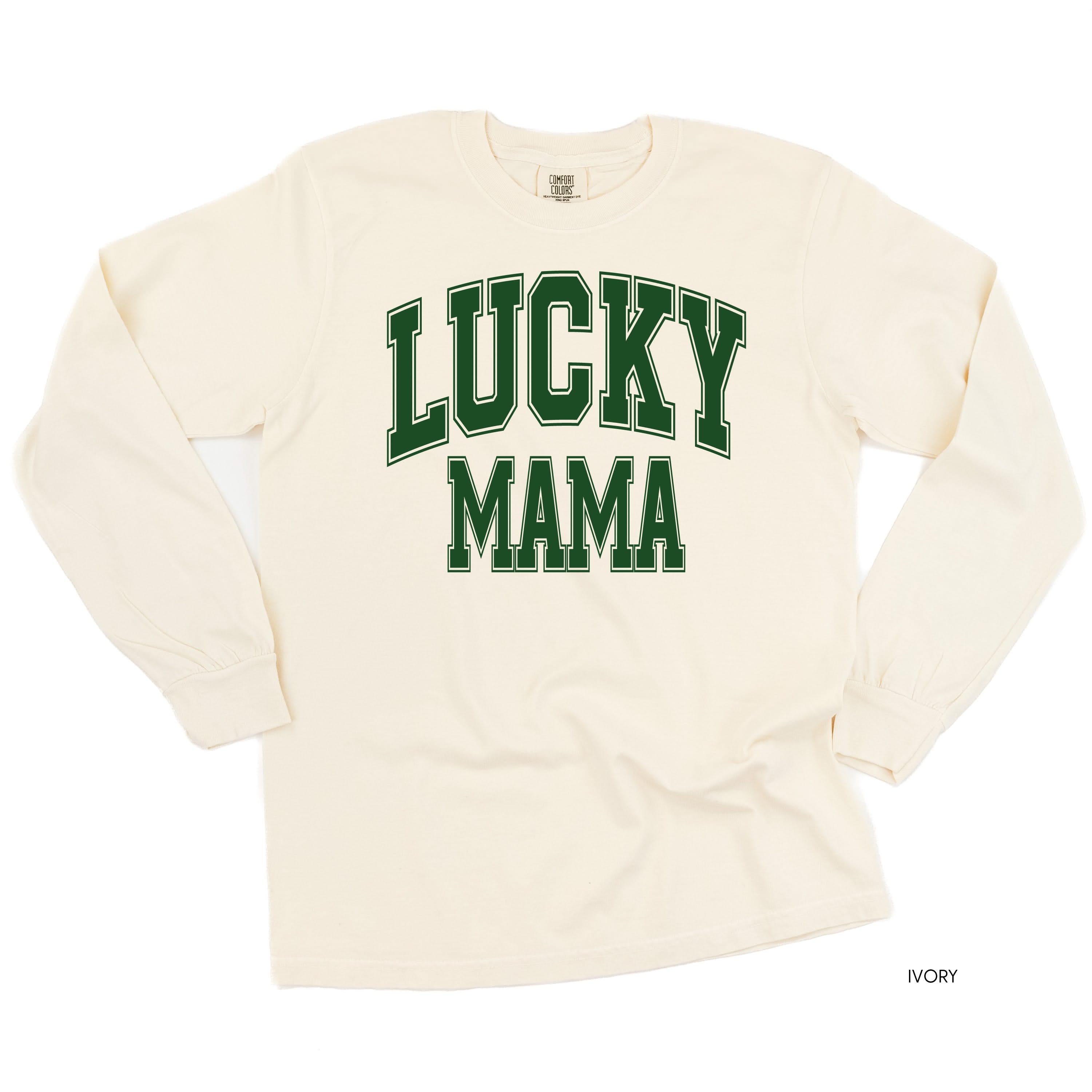 Lucky Mama - Varsity Outline - LONG SLEEVE Comfort Colors Tee Little Mama Shirt Shop