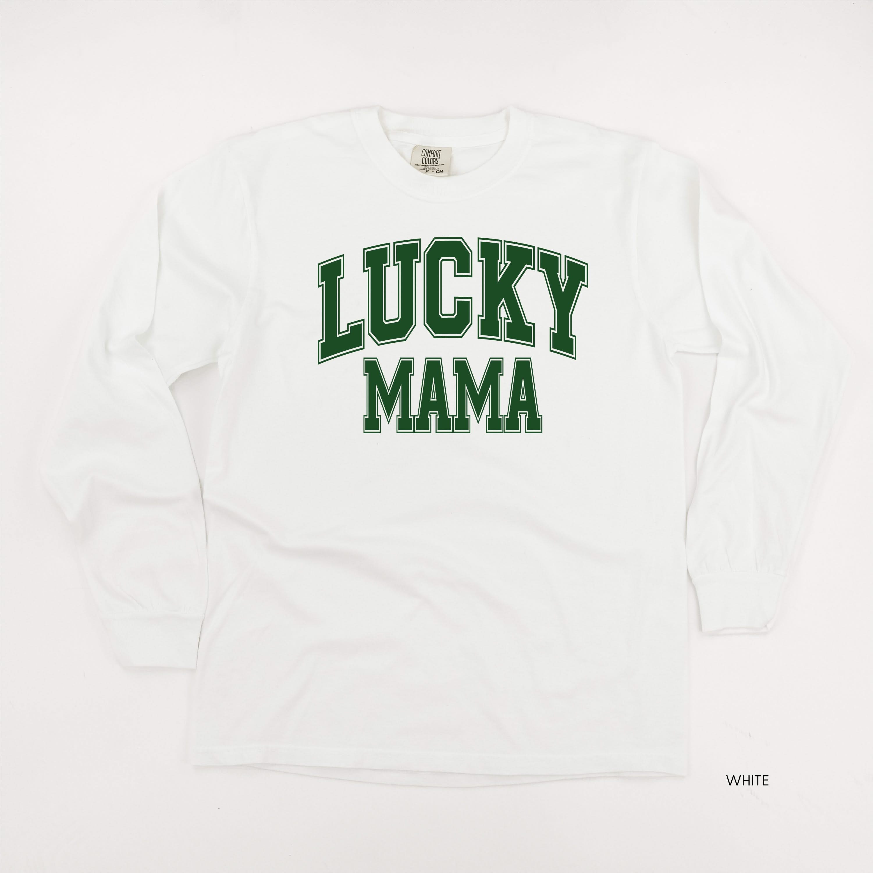 Lucky Mama - Varsity Outline - LONG SLEEVE Comfort Colors Tee Little Mama Shirt Shop