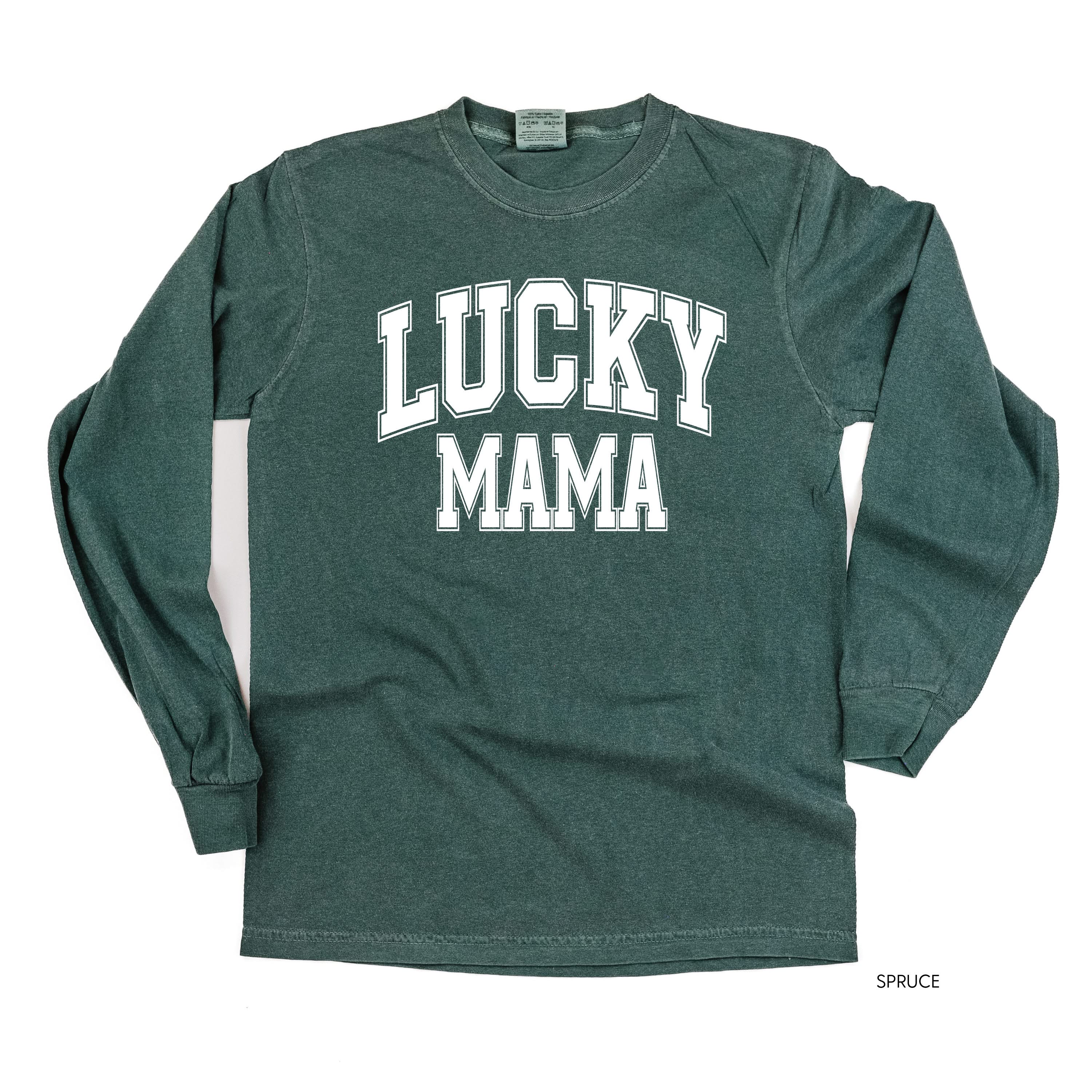 Lucky Mama - Varsity Outline - LONG SLEEVE Comfort Colors Tee Little Mama Shirt Shop