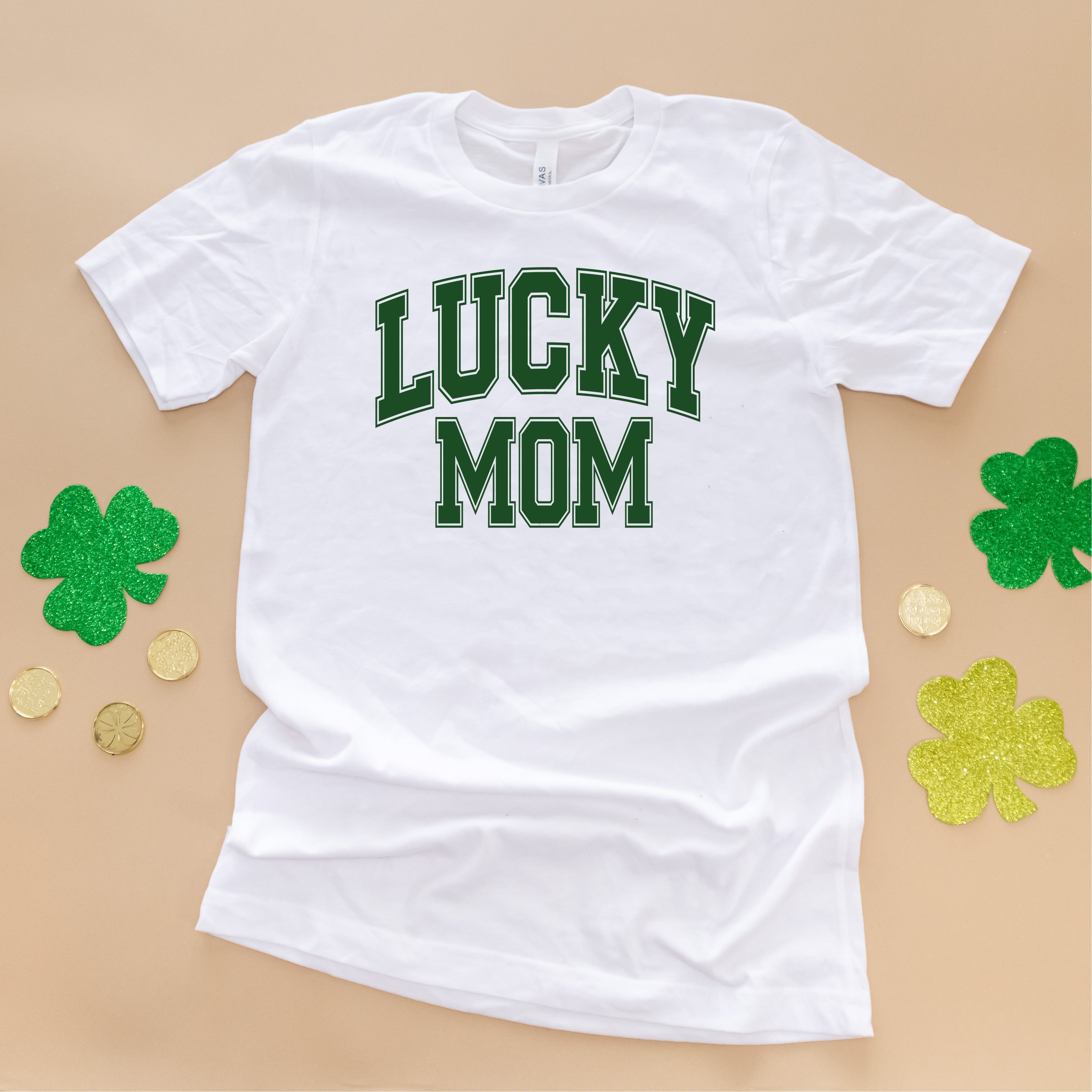 Lucky Mom - Varsity Outline - Unisex Tee Little Mama Shirt Shop