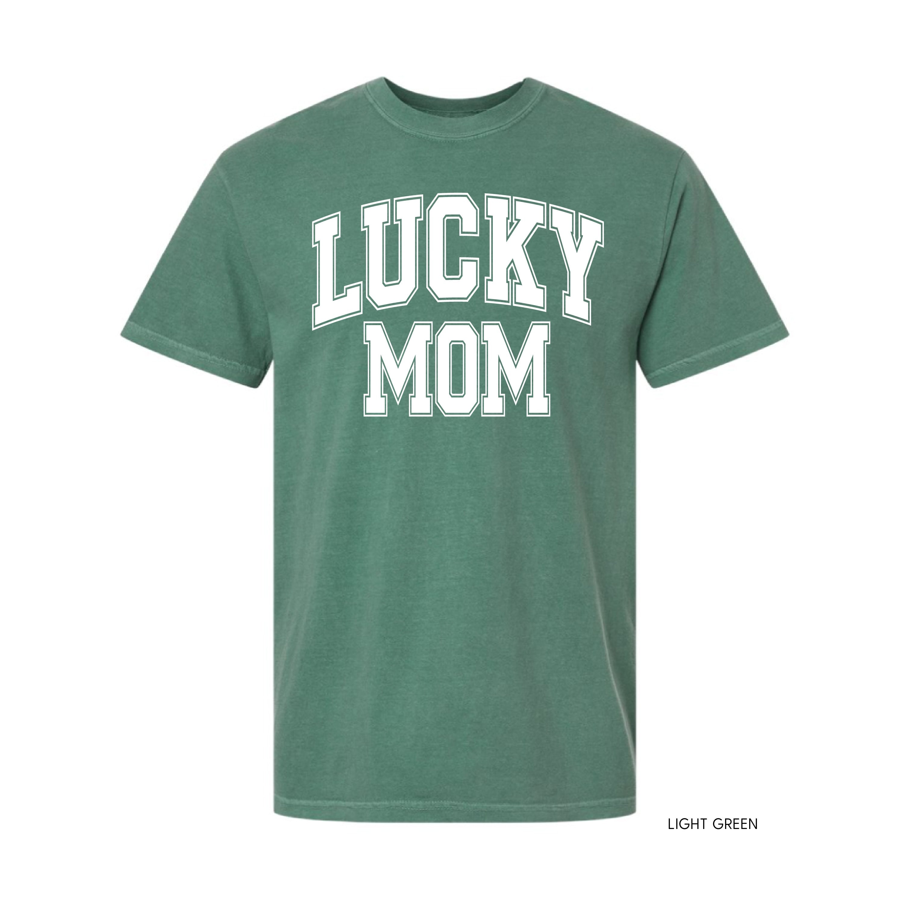 Lucky Mom - Varsity Outline - Comfort Colors Tee Little Mama Shirt Shop