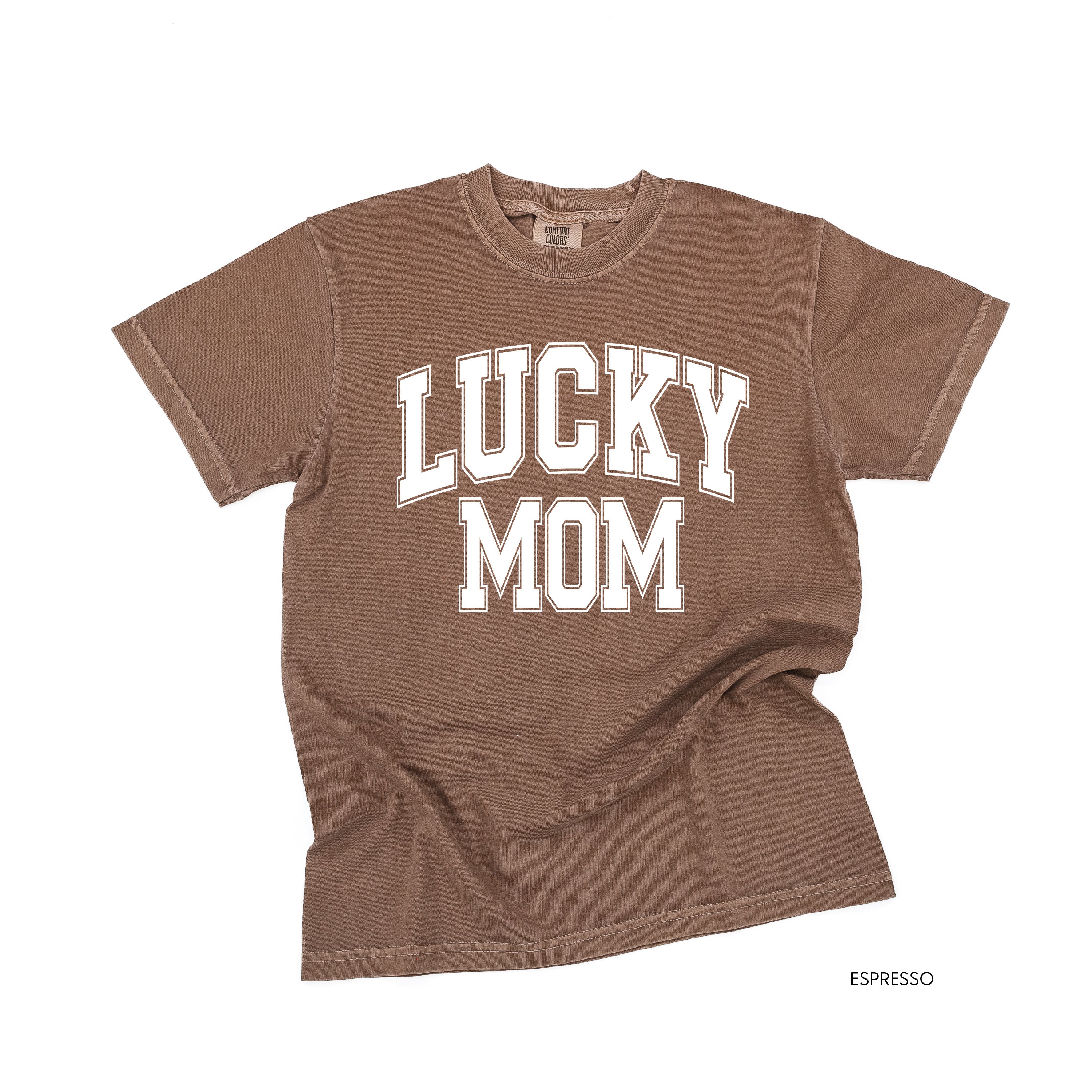 Lucky Mom - Varsity Outline - Comfort Colors Tee Little Mama Shirt Shop