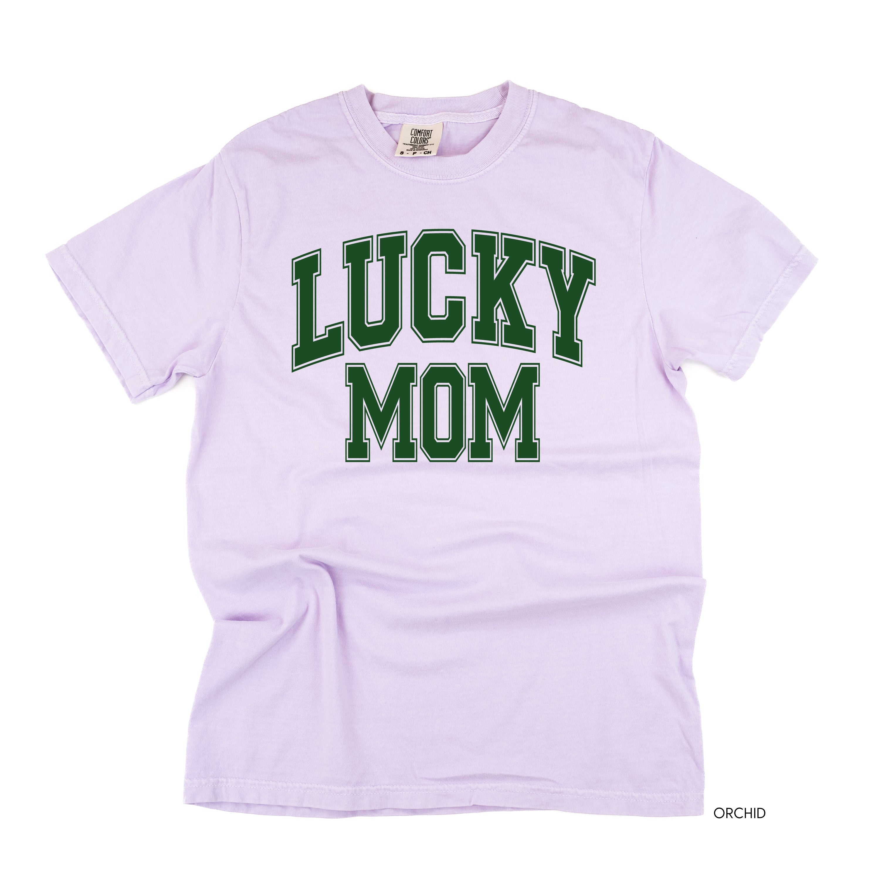 Lucky Mom - Varsity Outline - Comfort Colors Tee Little Mama Shirt Shop