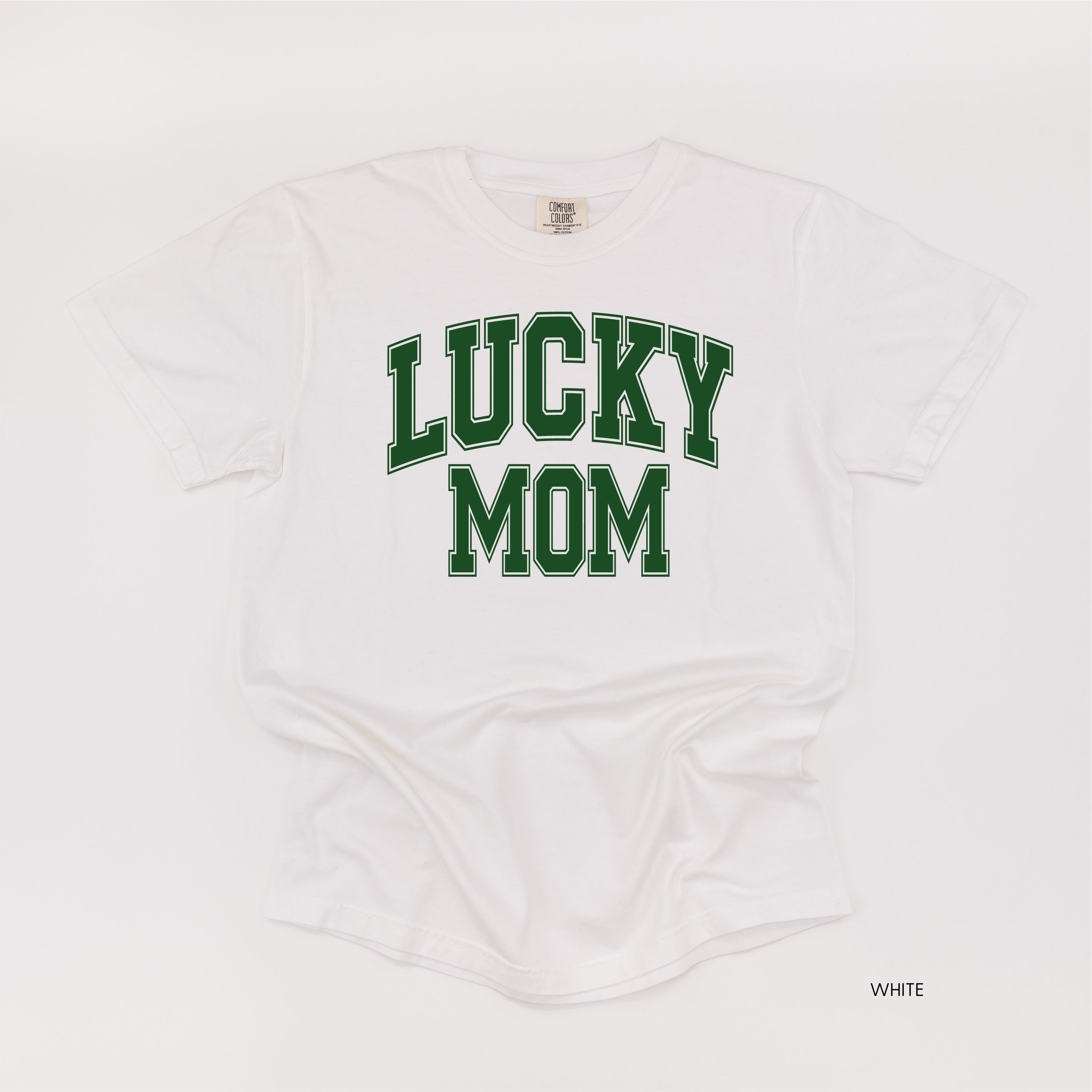 Lucky Mom - Varsity Outline - Comfort Colors Tee Little Mama Shirt Shop